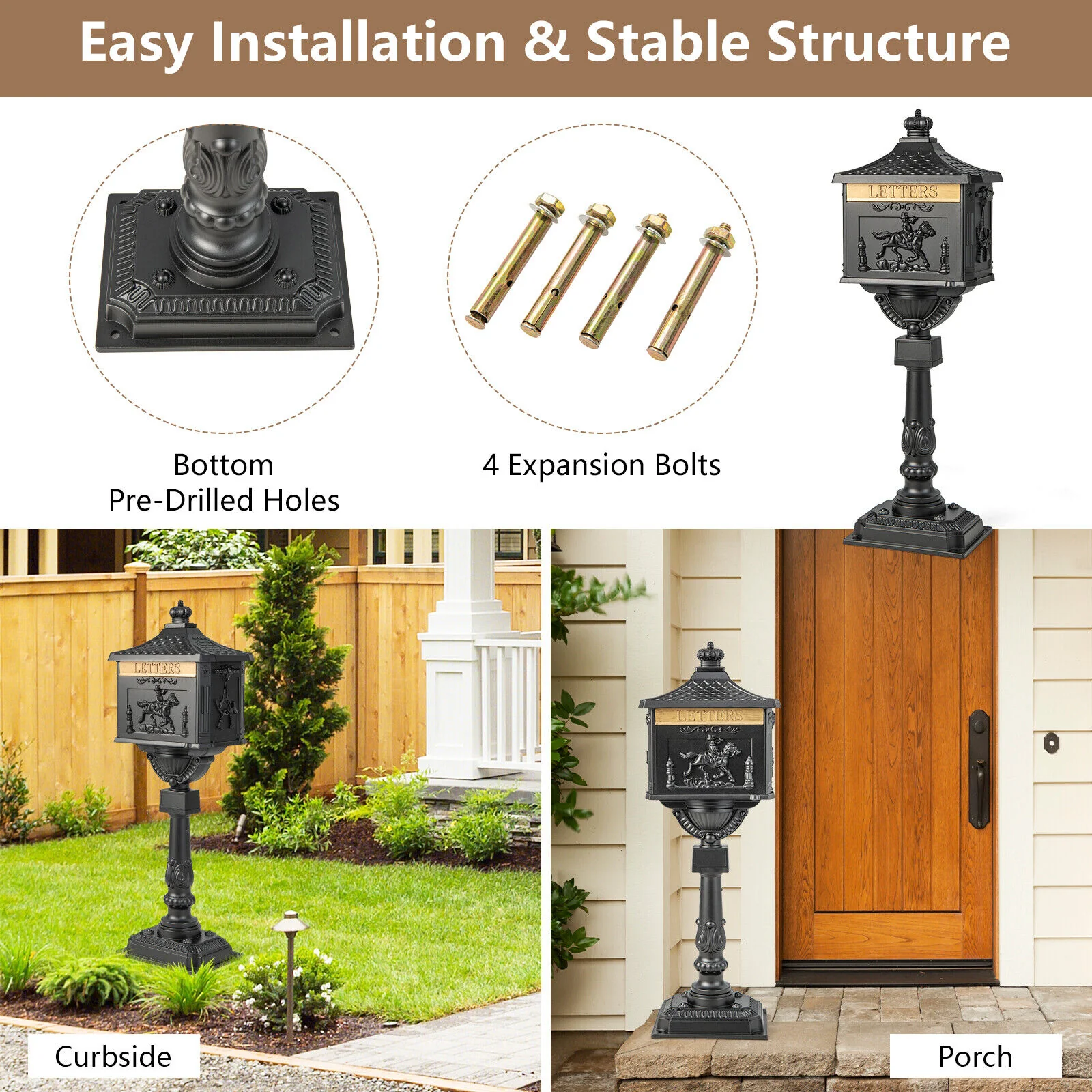 Retro Cast Aluminum Mailbox, With Baffle Door, Black - Image 10