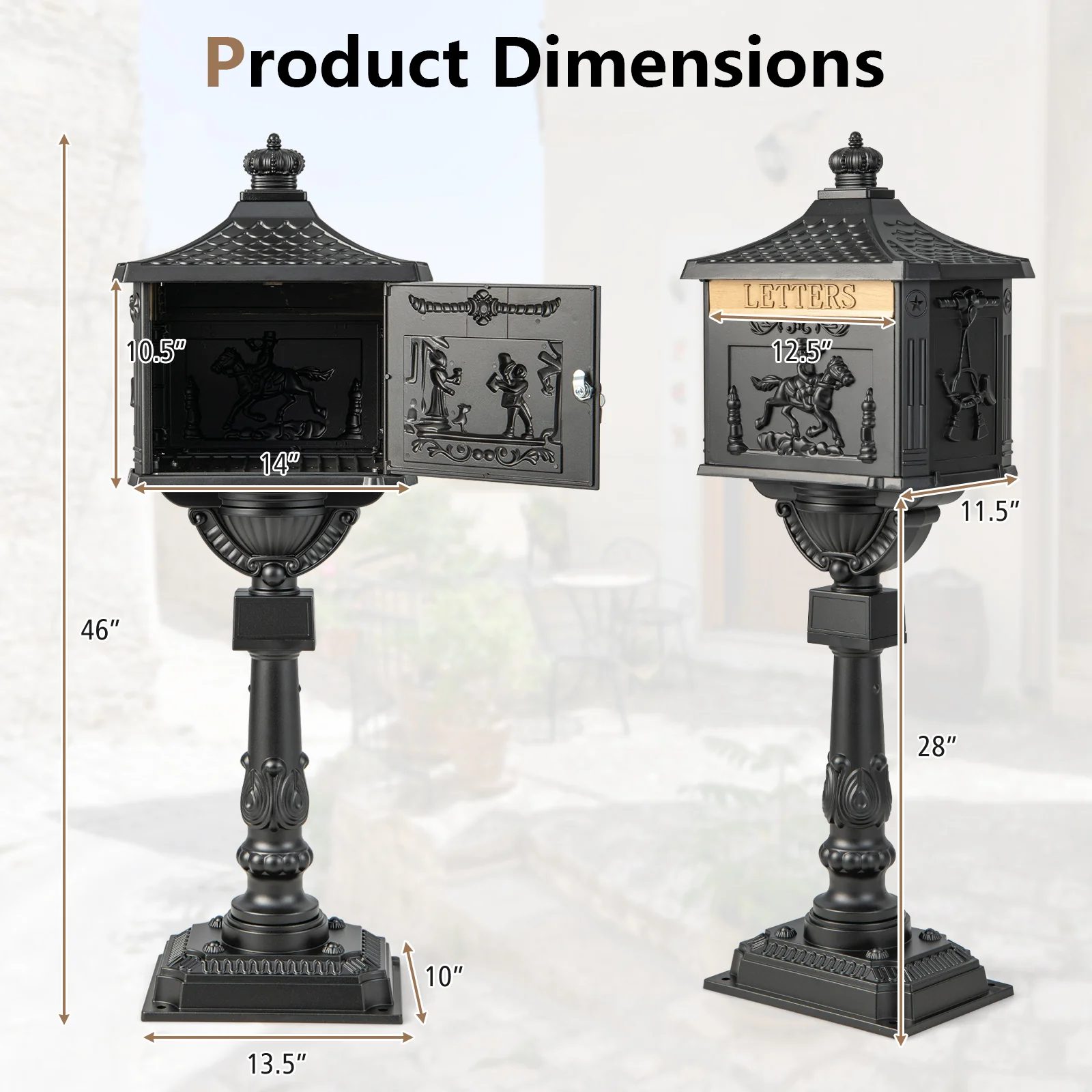 Retro Cast Aluminum Mailbox, With Baffle Door, Black - Image 5
