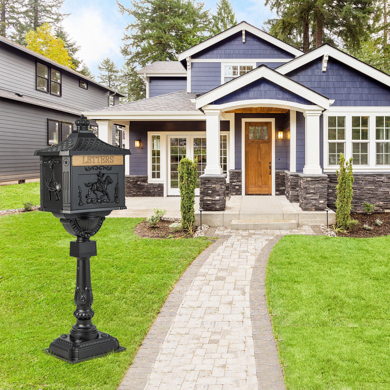 Retro Cast Aluminum Mailbox, With Baffle Door, Black - Image 7