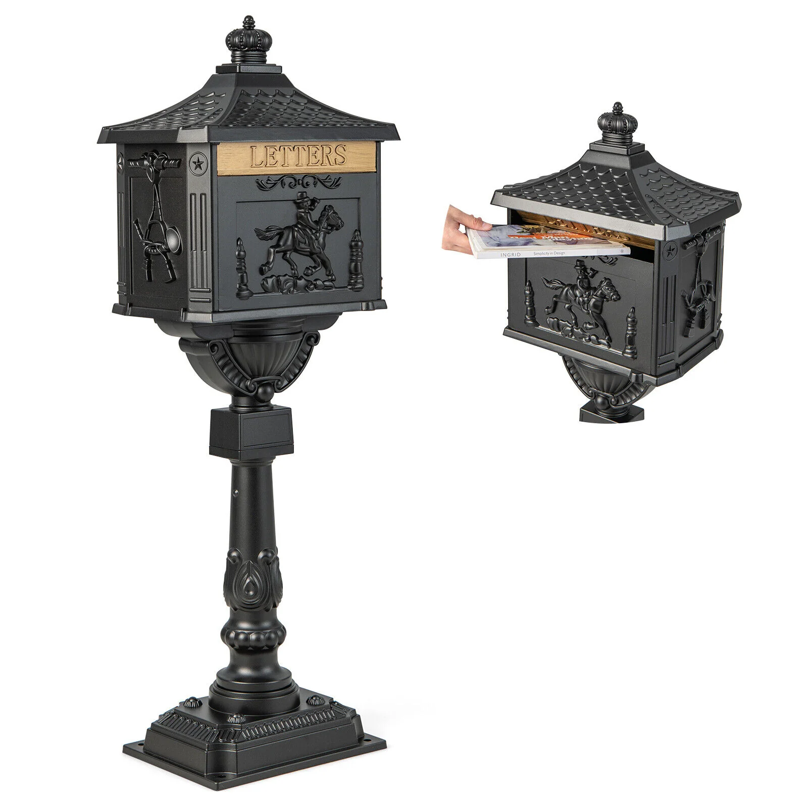 Retro Cast Aluminum Mailbox, With Baffle Door, Black - Image 8