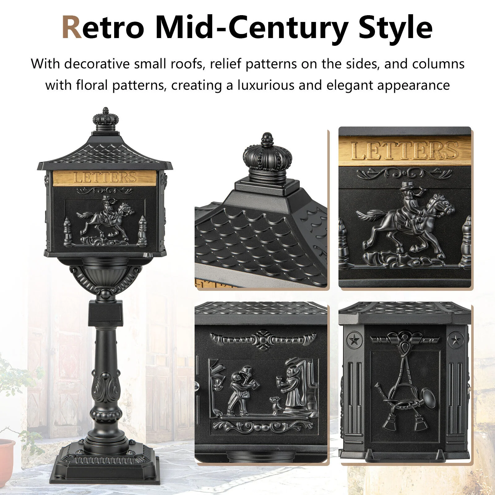 Retro Cast Aluminum Mailbox, With Baffle Door, Black - Image 9