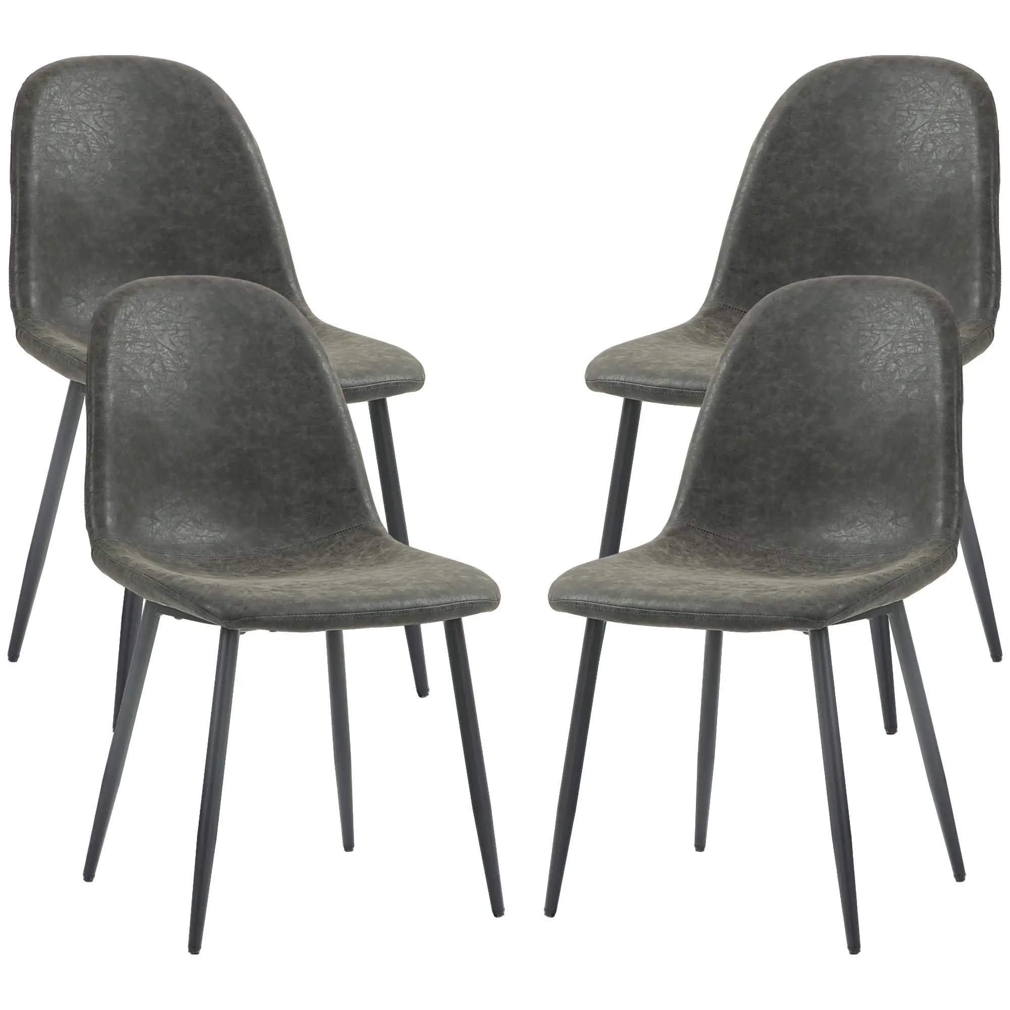 Retro Dining Chairs Set of 4, PU Leather Upholstered, Kitchen Living Room