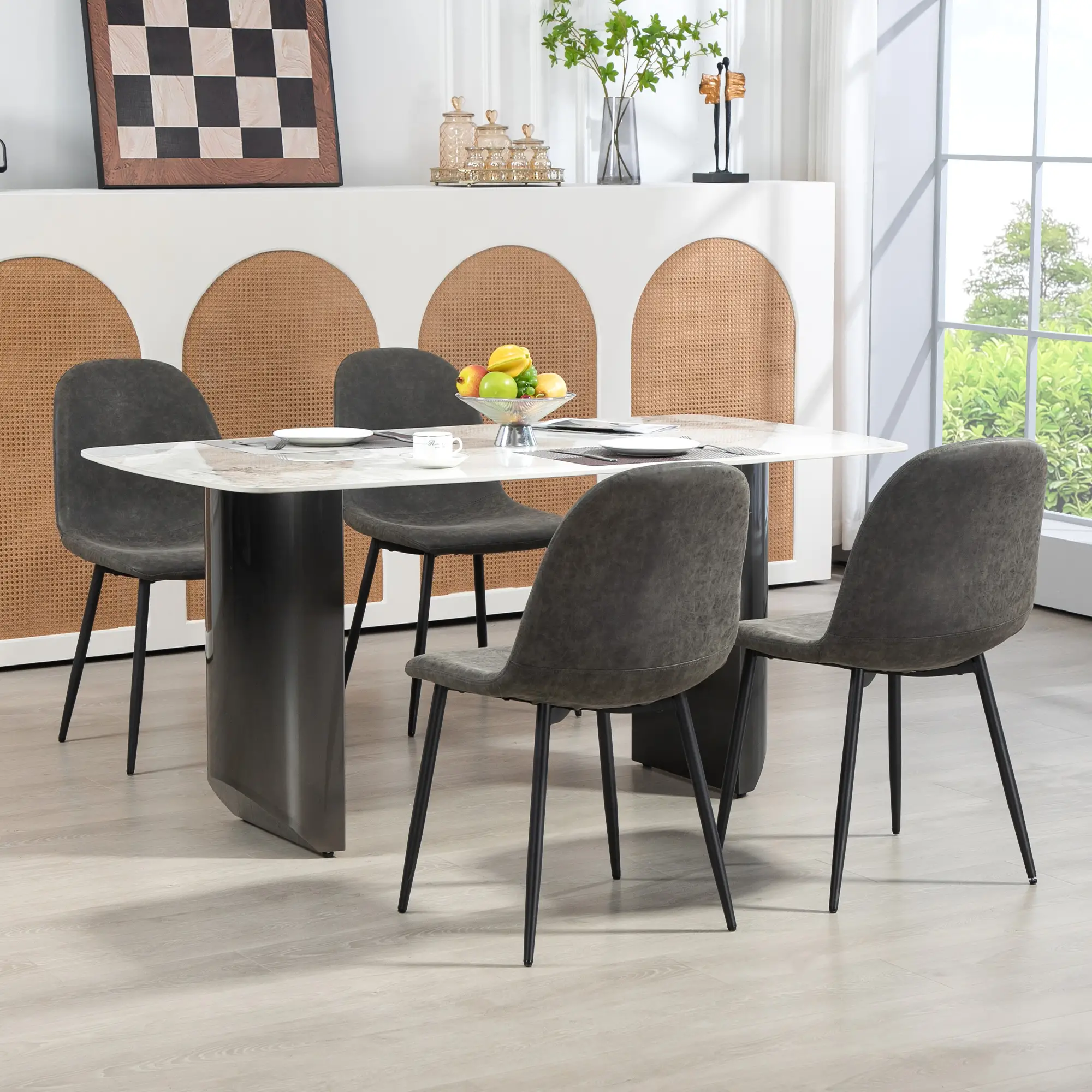 Retro Dining Chairs Set of 4, PU Leather Upholstered, Kitchen Living Room - Image 13