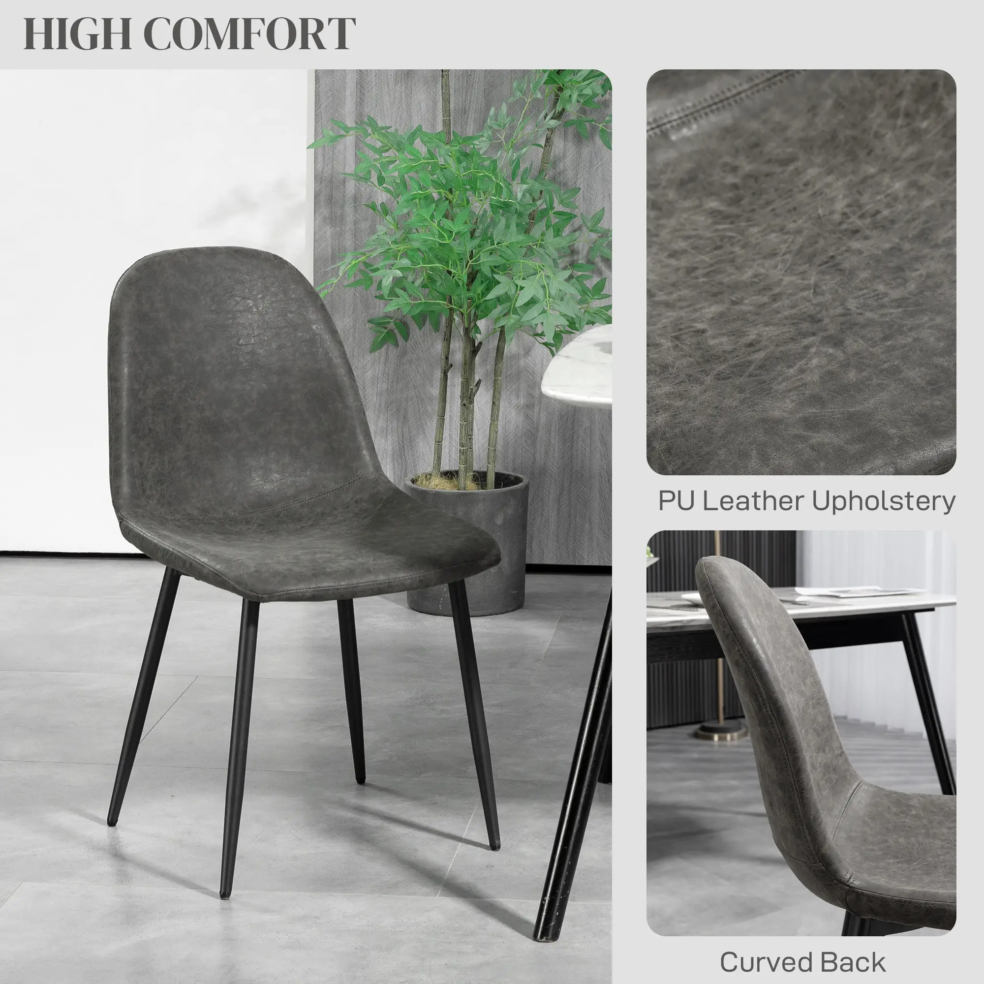 Retro Dining Chairs Set of 4, PU Leather Upholstered, Kitchen Living Room - Image 5