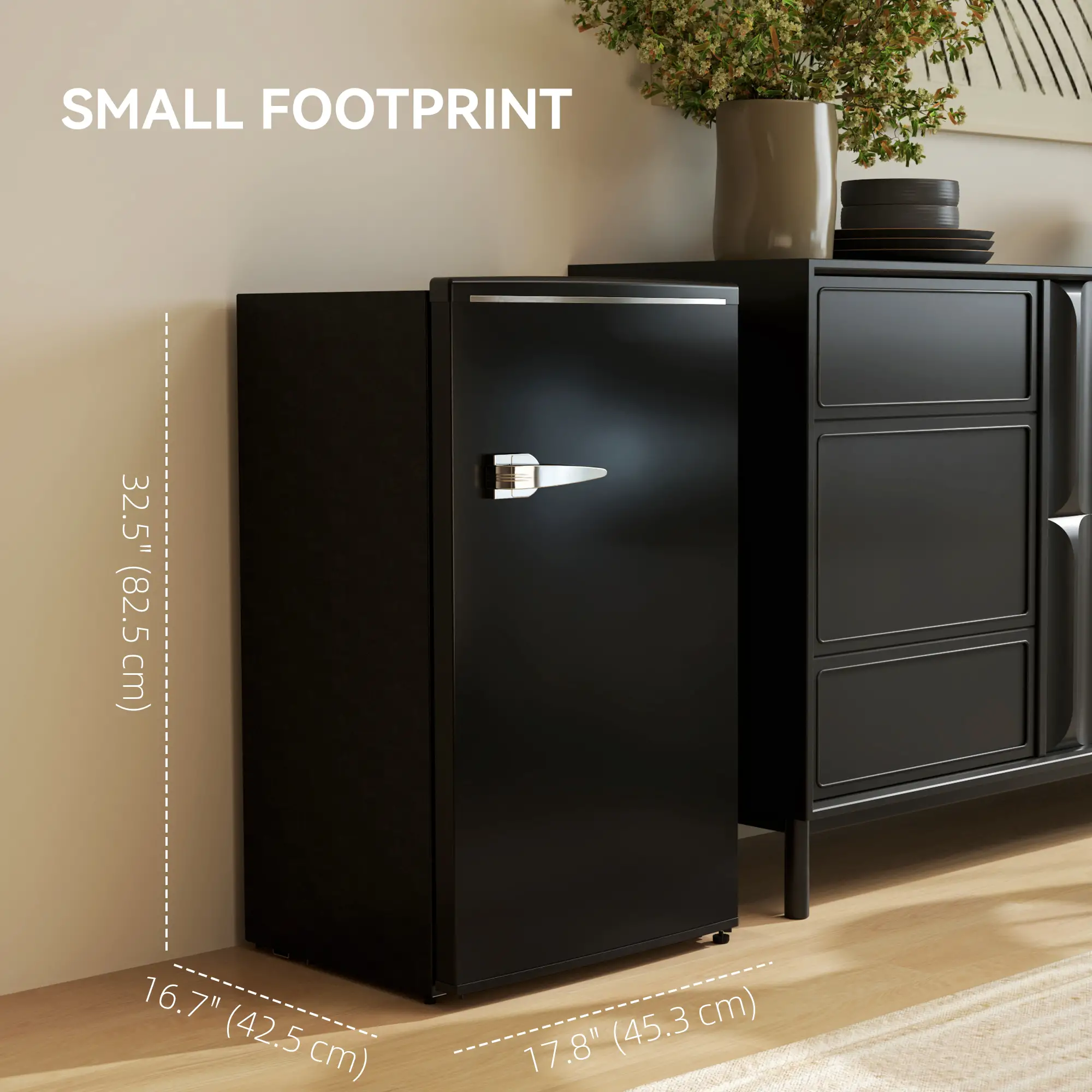 Retro Mini Fridge, 3.1 Cu. Ft, Adjustable Thermostat, 2 Glass Shelves, Black - Image 4