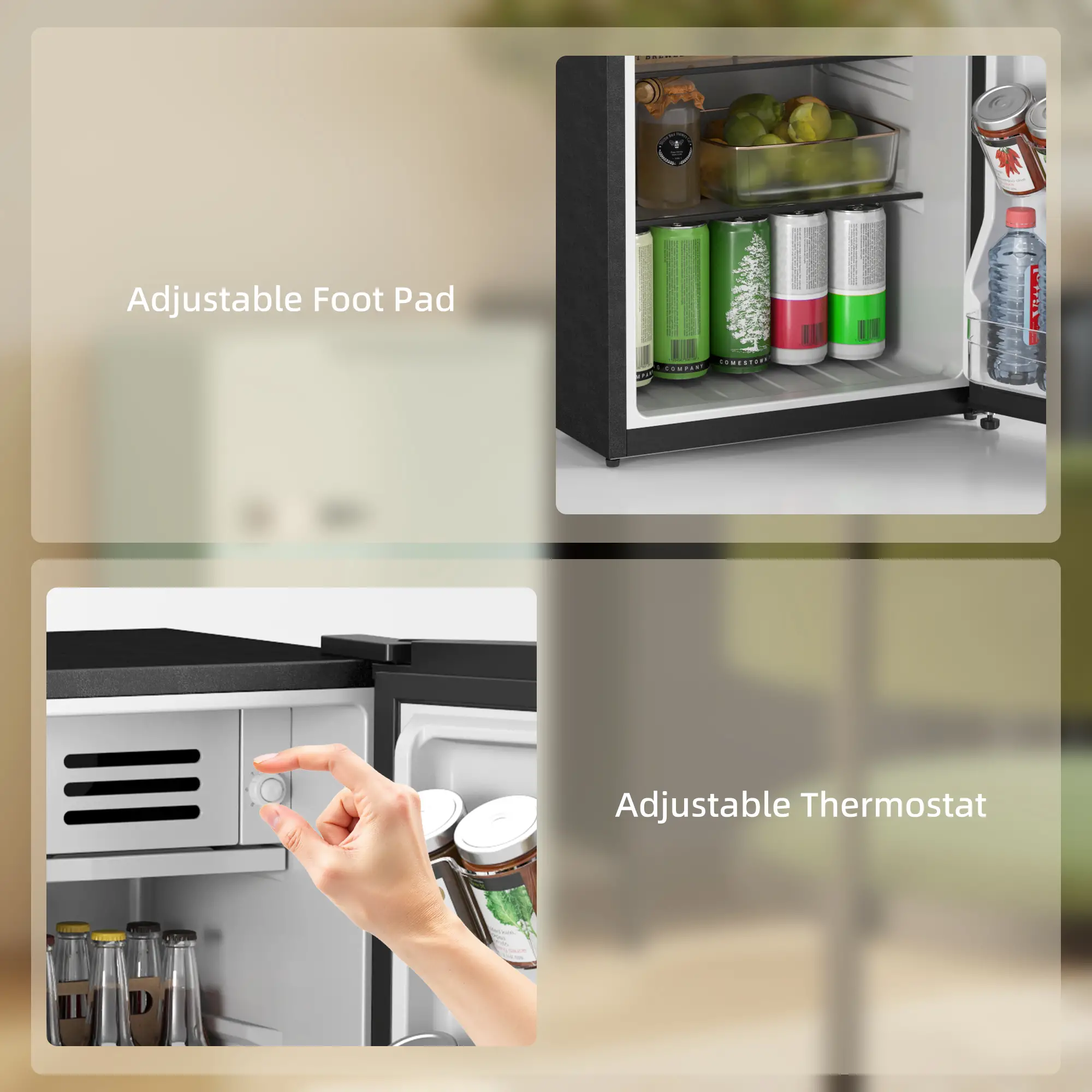 Retro Mini Fridge, 3.1 Cu. Ft, Adjustable Thermostat, 2 Glass Shelves, Black - Image 7