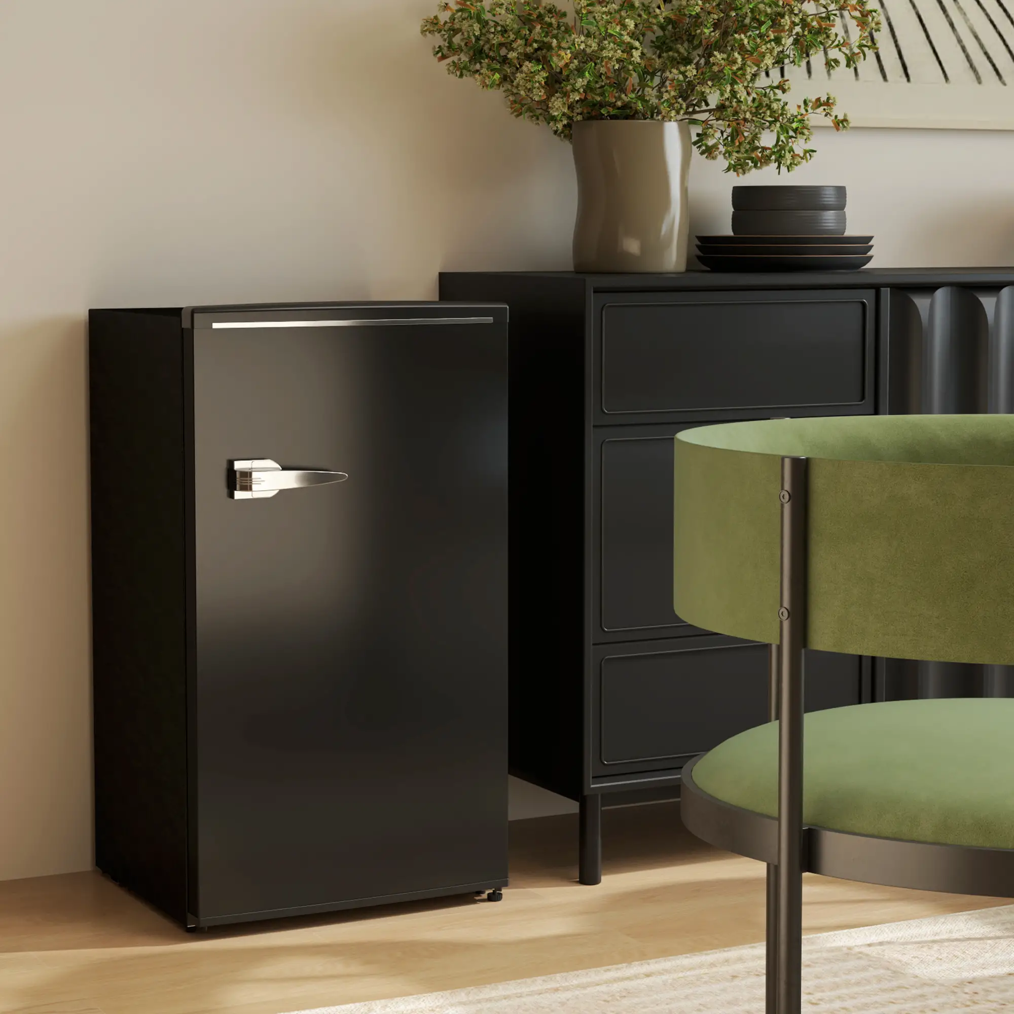 Retro Mini Fridge, 3.1 Cu. Ft, Adjustable Thermostat, 2 Glass Shelves, Black - Image 8
