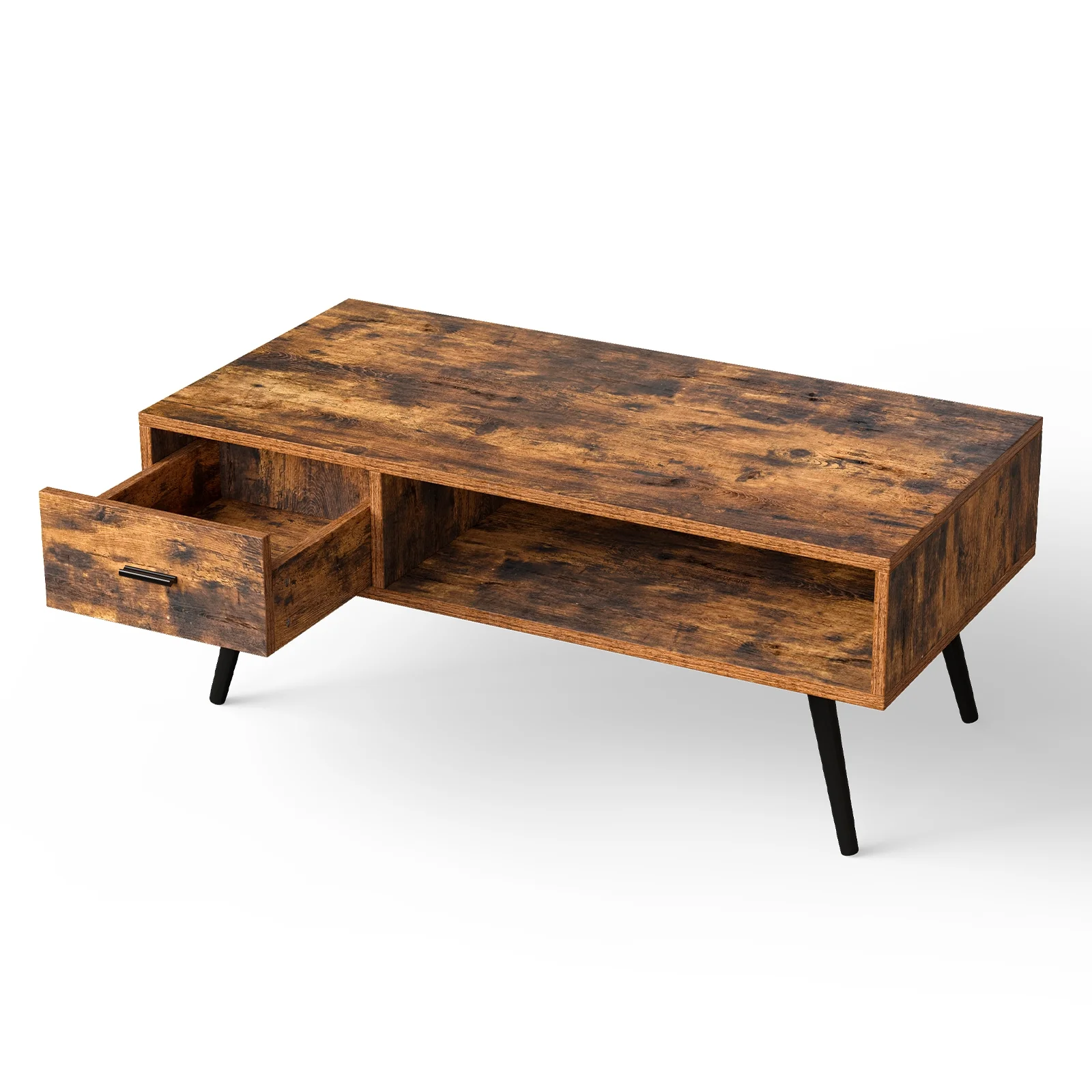 Retro Rectangular Coffee Table With Drawer, Storage Shelf, Brown - Image 5