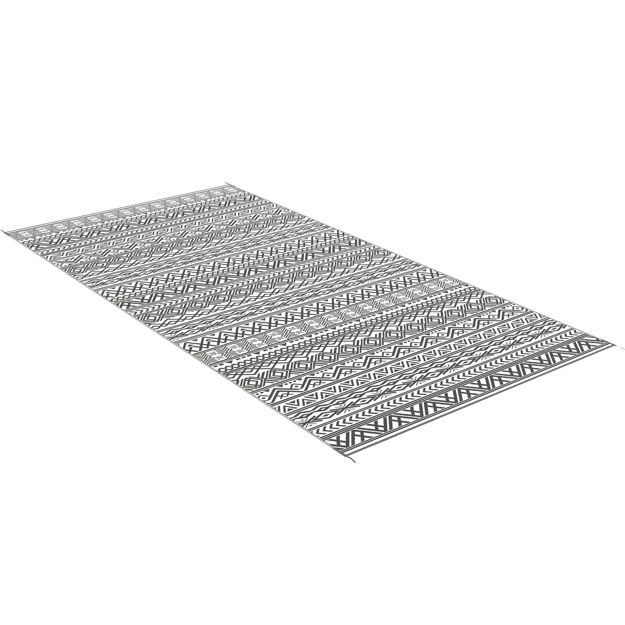 Reversible Outdoor Rug, Waterproof, 9' x 18', Boho, Grey Cream White