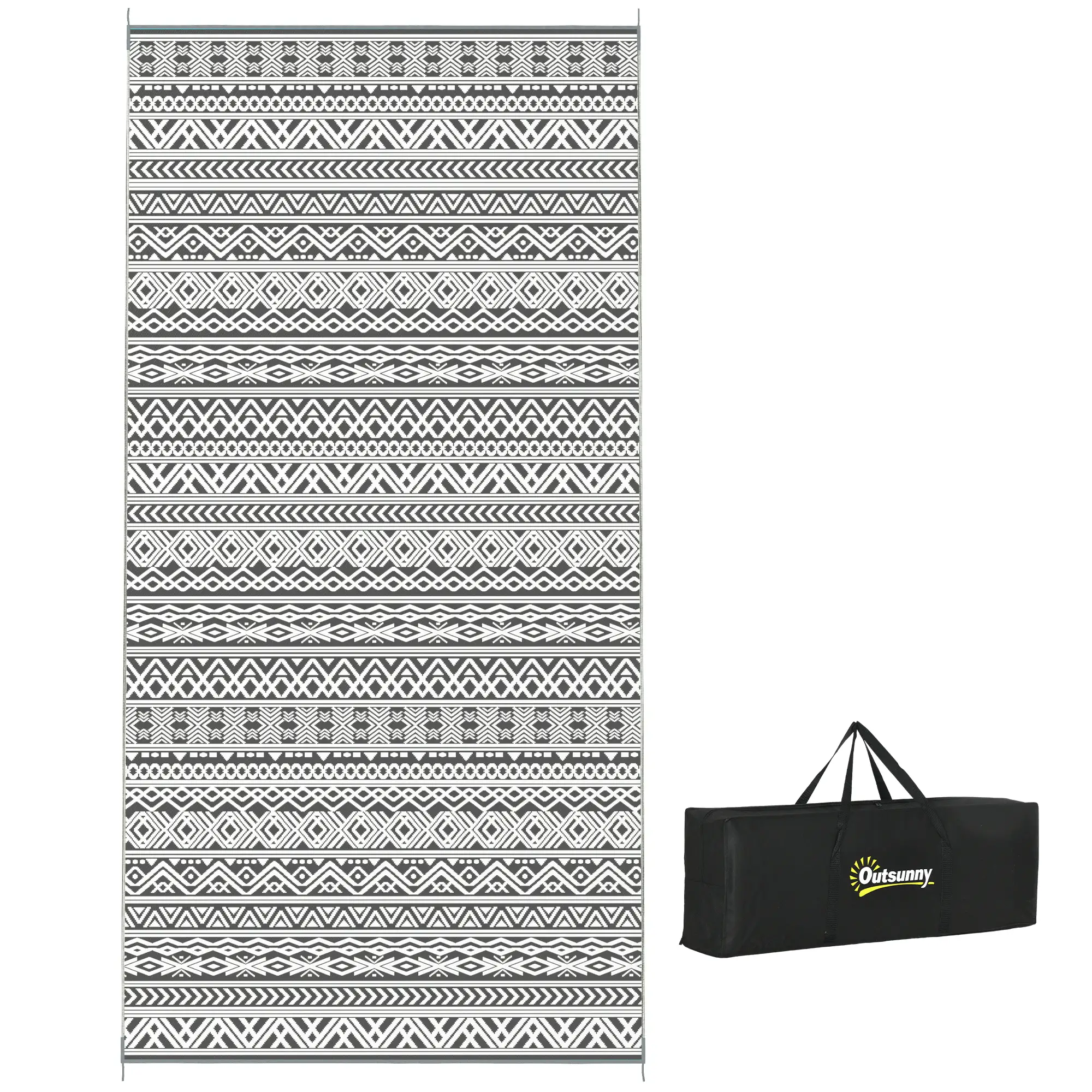 Reversible Outdoor Rug, Waterproof, 9' x 18', Boho, Grey Cream White - Image 11