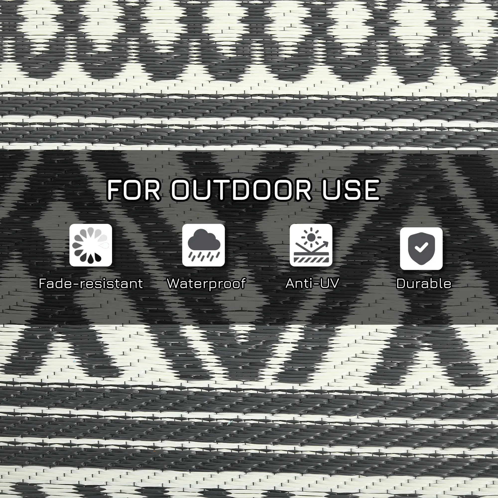 Reversible Outdoor Rug, Waterproof, 9' x 18', Boho, Grey Cream White - Image 7