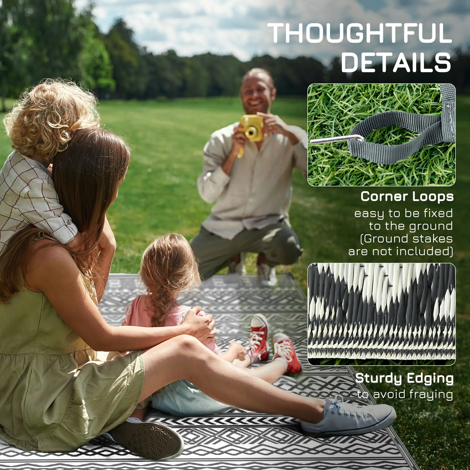 Reversible Outdoor Rug, Waterproof, 9' x 18', Boho, Grey Cream White - Image 9