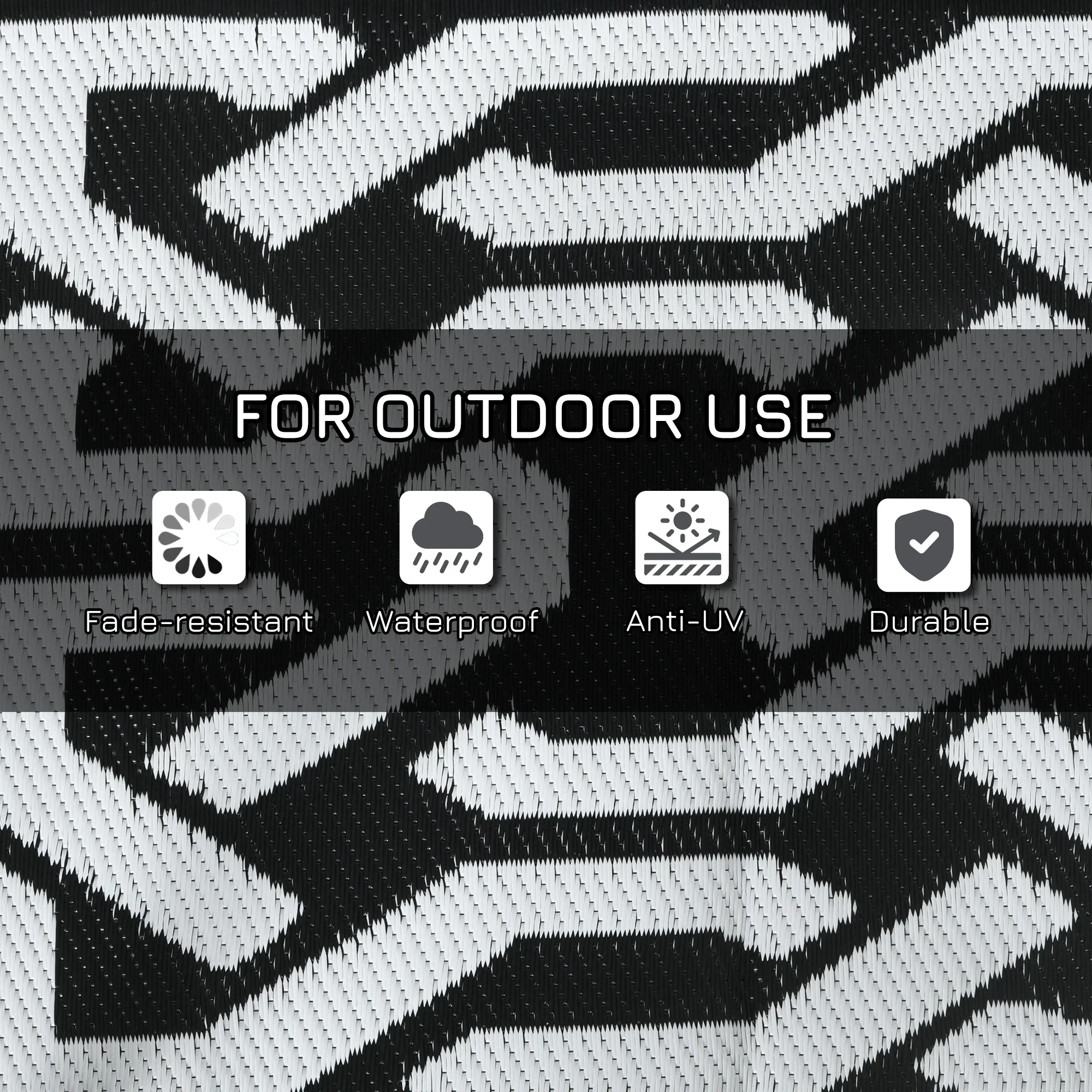 Reversible Outdoor Rug, Waterproof, 9' x 18', Chain, Black and White - Image 6