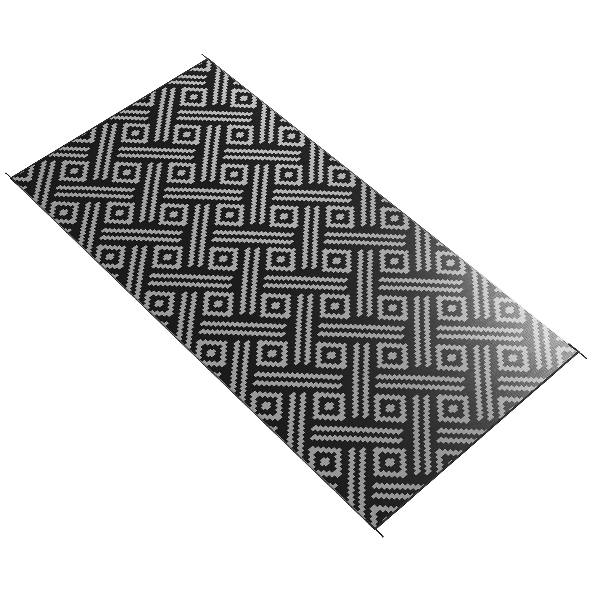 Reversible Outdoor Rug, Waterproof, 9' x 18', Geometric, Black Grey