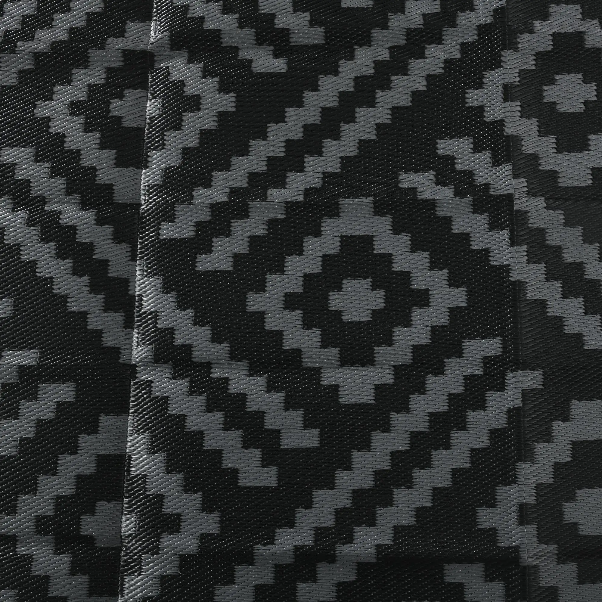 Reversible Outdoor Rug, Waterproof, 9' x 18', Geometric, Black Grey - Image 11