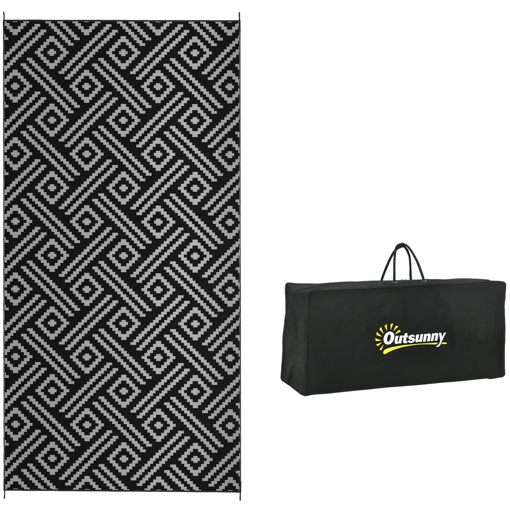 Reversible Outdoor Rug, Waterproof, 9' x 18', Geometric, Black Grey - Image 13