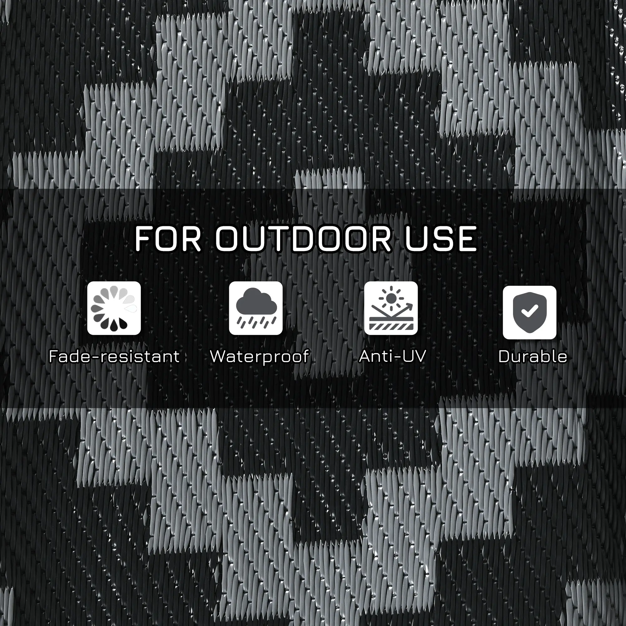 Reversible Outdoor Rug, Waterproof, 9' x 18', Geometric, Black Grey - Image 6