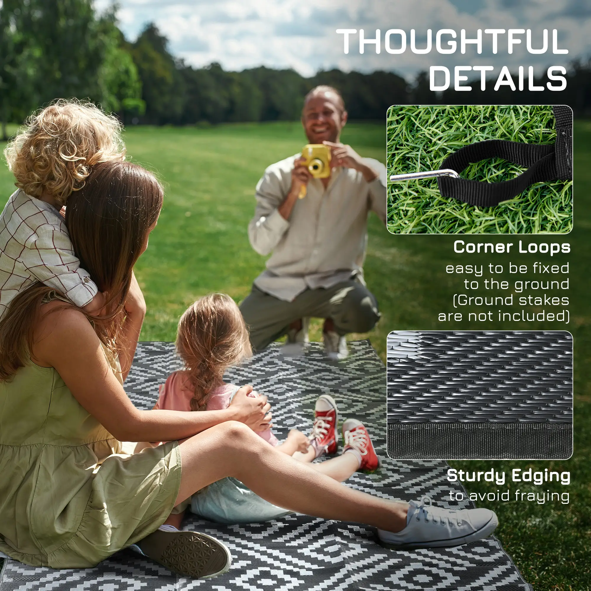 Reversible Outdoor Rug, Waterproof, 9' x 18', Geometric, Black Grey - Image 9