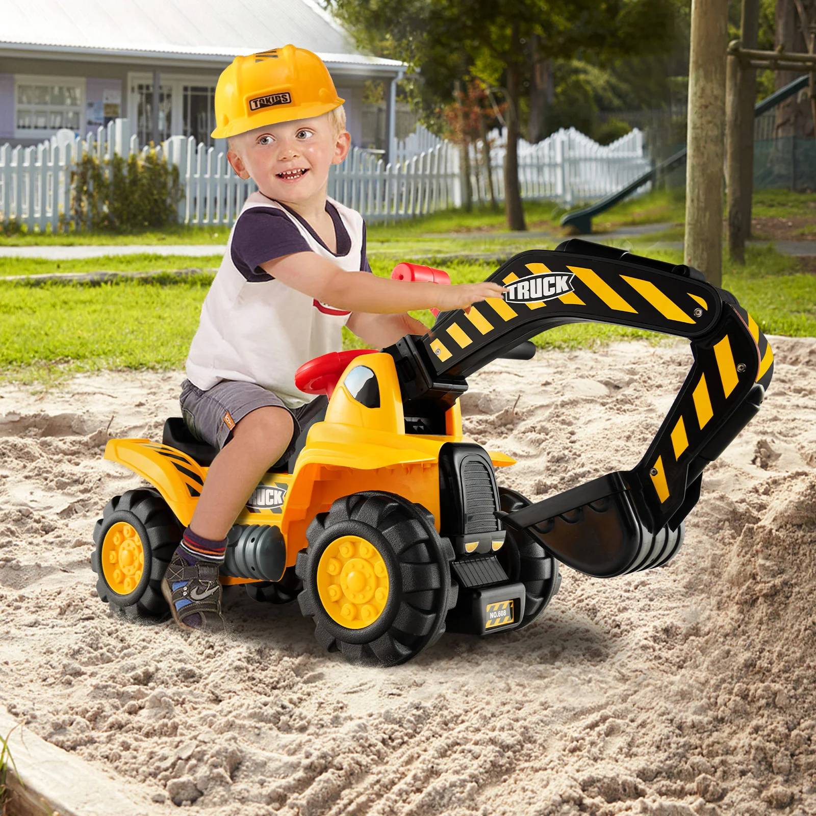 Ride On Push Car Bulldozer Digger Toy, Yellow - Image 2