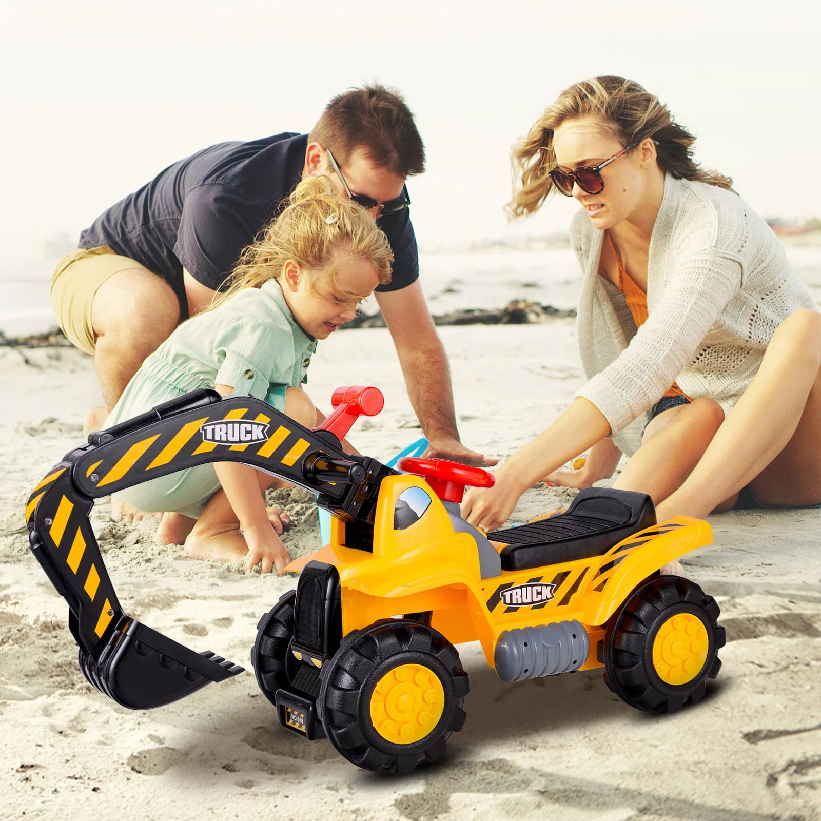 Ride On Push Car Bulldozer Digger Toy, Yellow - Image 3
