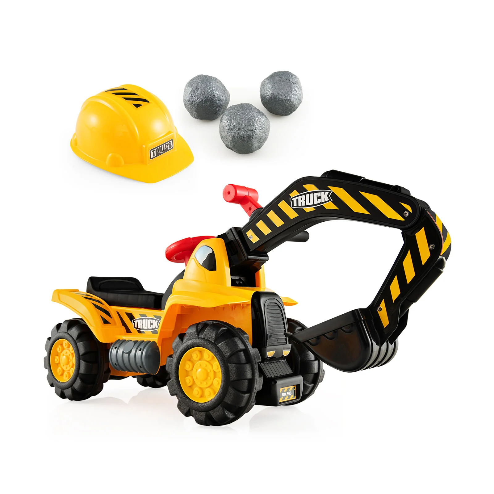 Ride On Push Car Bulldozer Digger Toy, Yellow - Image 4