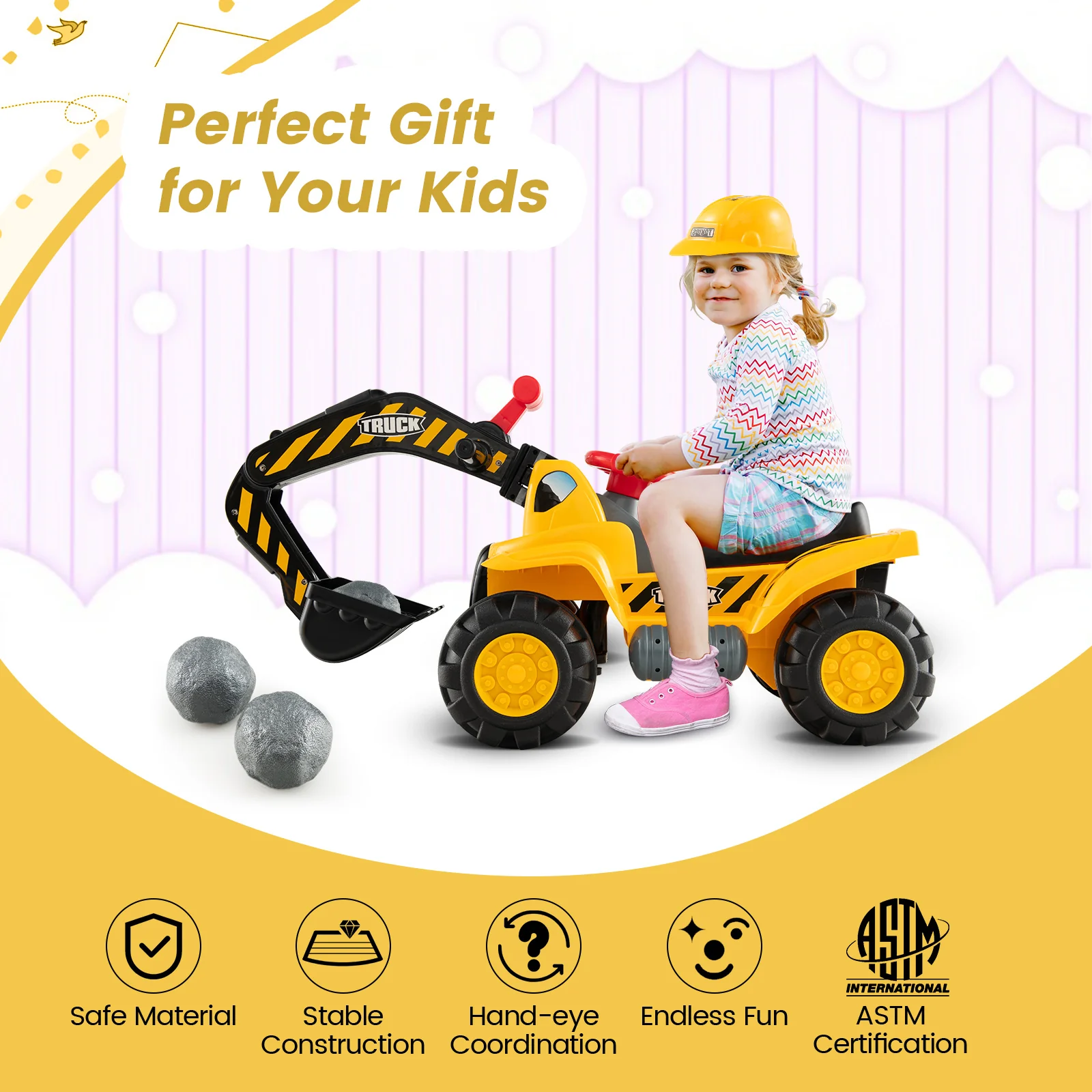 Ride On Push Car Bulldozer Digger Toy, Yellow - Image 6