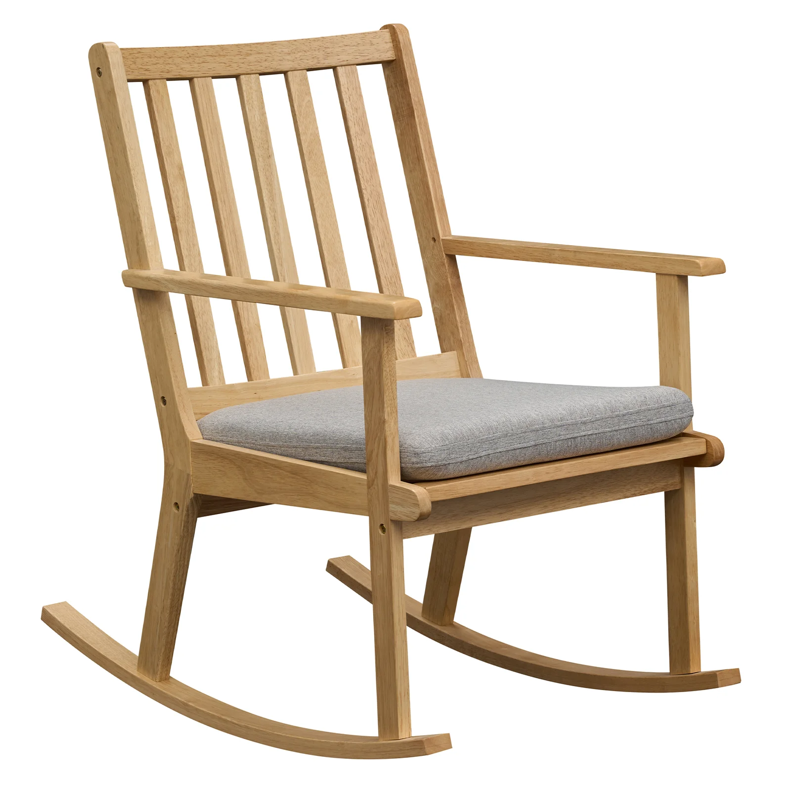 Rocking Chair with Cushion Solid Rubber Wood Rocker with Padded Seat, Natural - Image 4