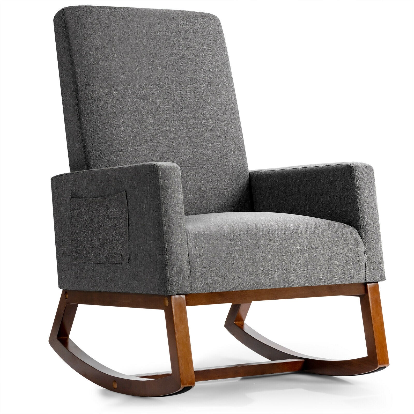 Rocking High Back Upholstered Lounge Armchair, Gray