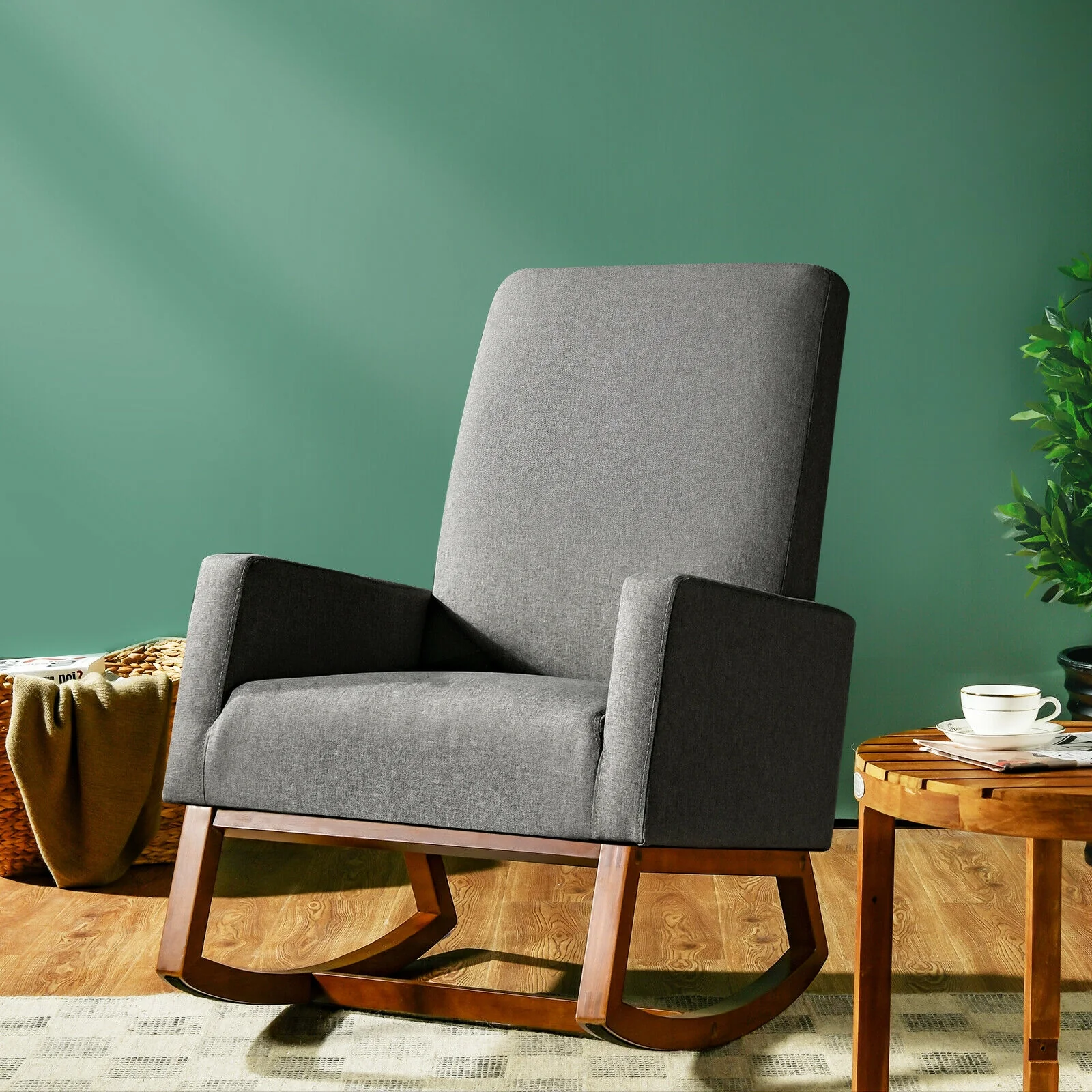 Rocking High Back Upholstered Lounge Armchair, Gray - Image 2