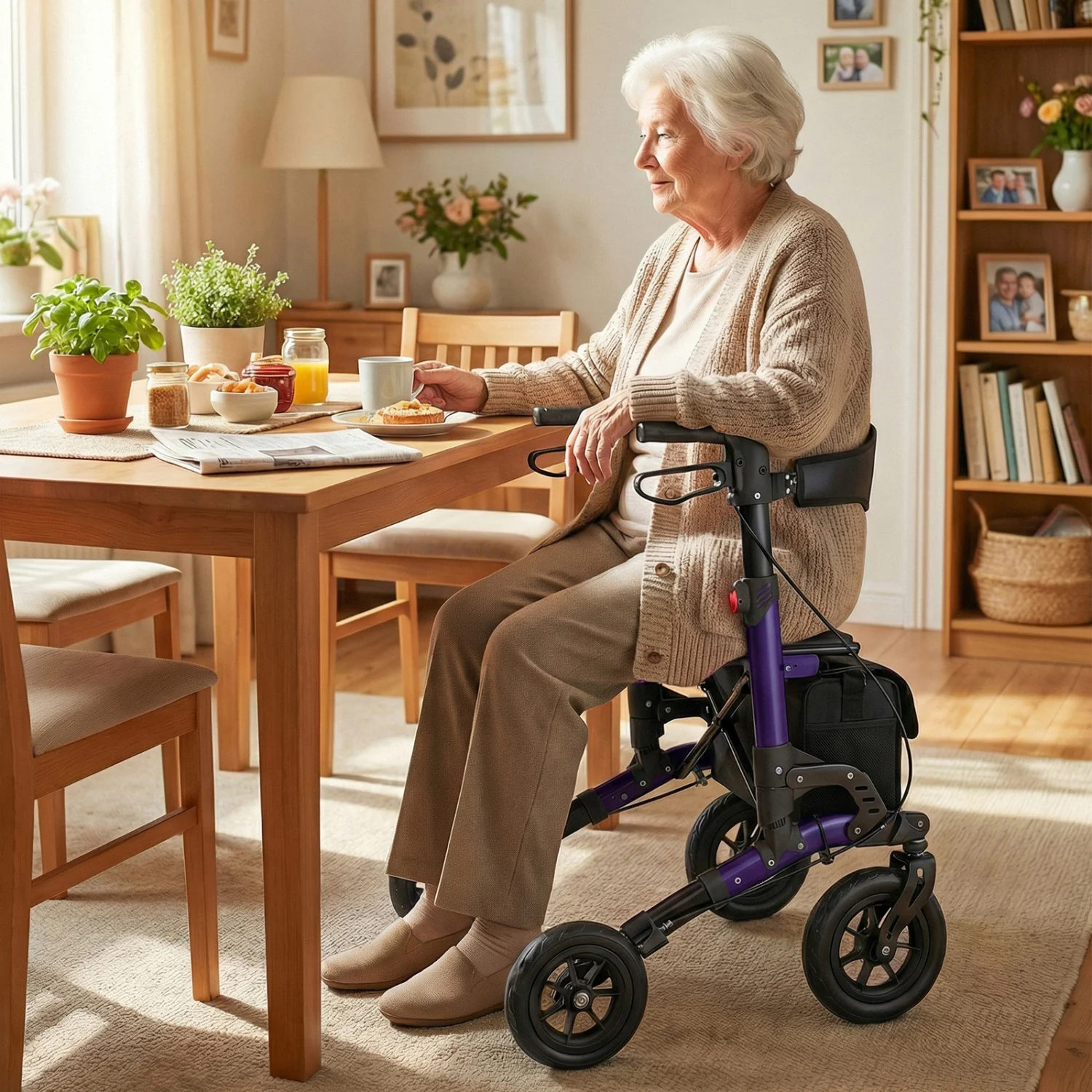 Rollator Walker for Seniors Folding Rolling Walker with Seat, Purple - Image 2