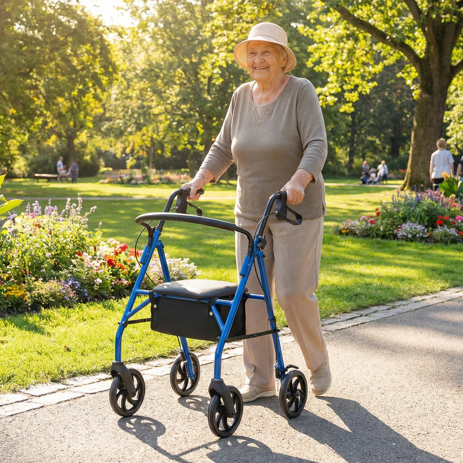 Rollator Walker With Seat, Height Adjustable Handles, Blue - Image 2