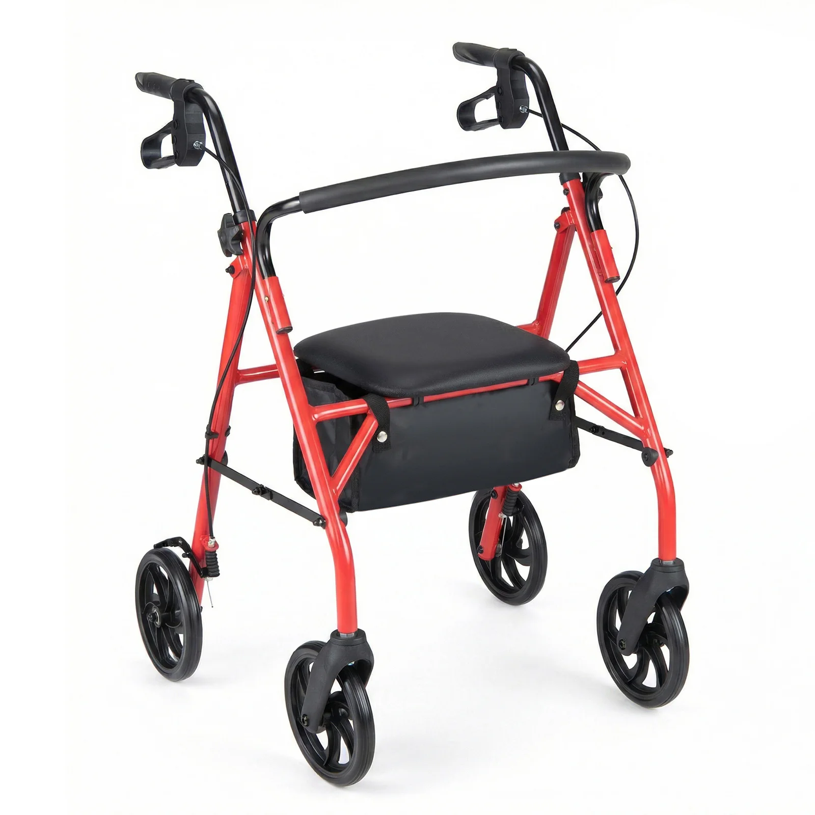 Rollator Walker With Seat, Height Adjustable Handles, Red - Image 4