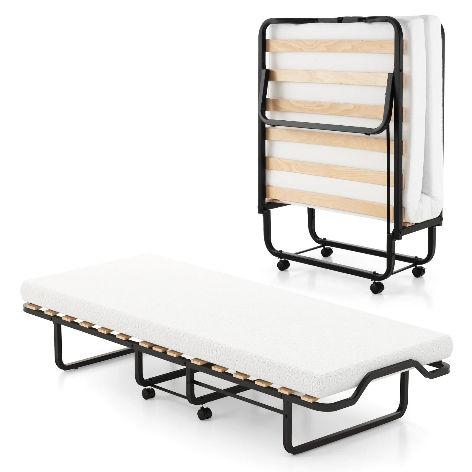 Rollaway Folding Bed, Memory Foam Mattress, Made in Italy - Image 4