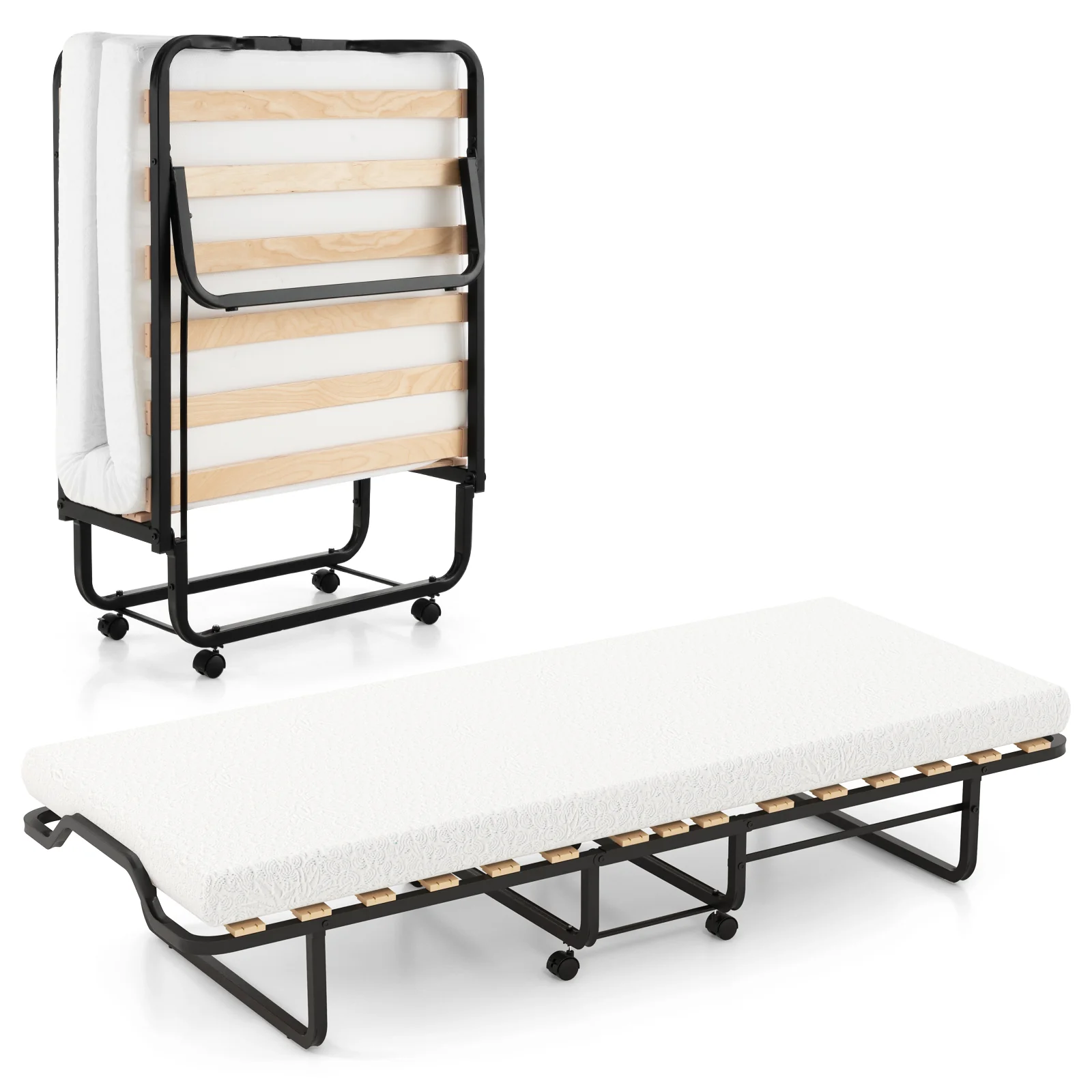 Rollaway Folding Bed, Memory Foam Mattress, Made in Italy - Image 5