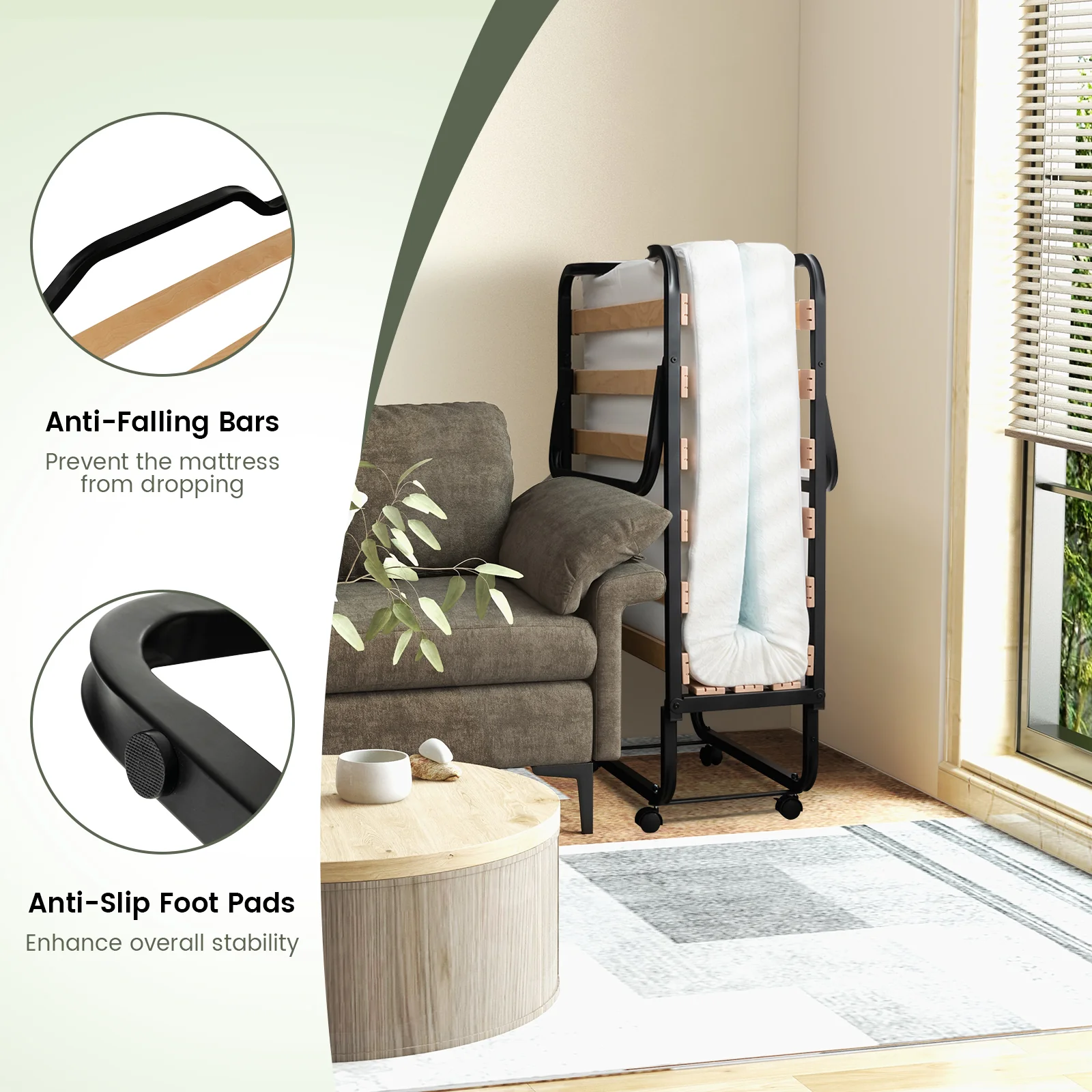 Rollaway Folding Bed, Memory Foam Mattress, Made in Italy - Image 8