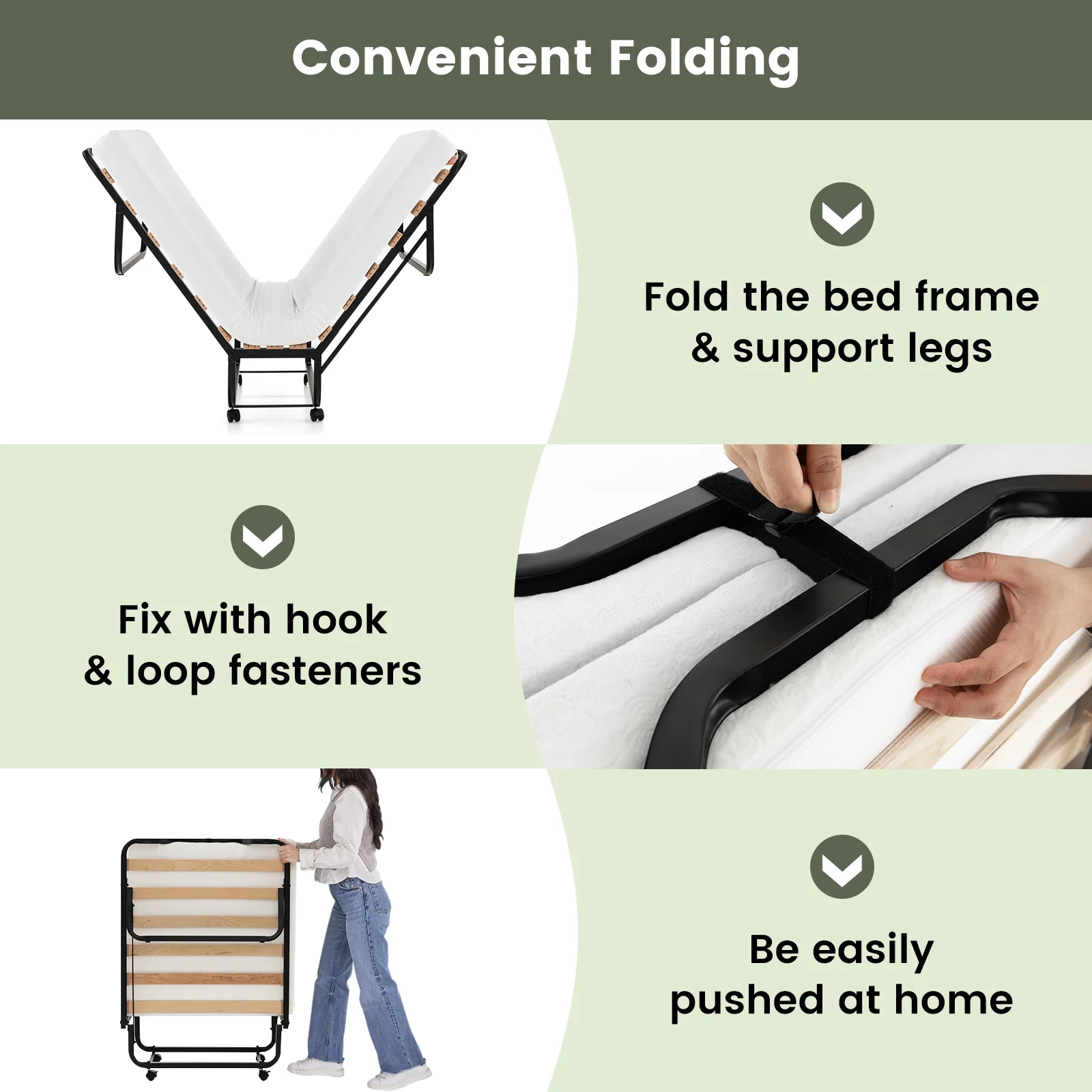 Rollaway Folding Bed, Memory Foam Mattress, Made in Italy - Image 9