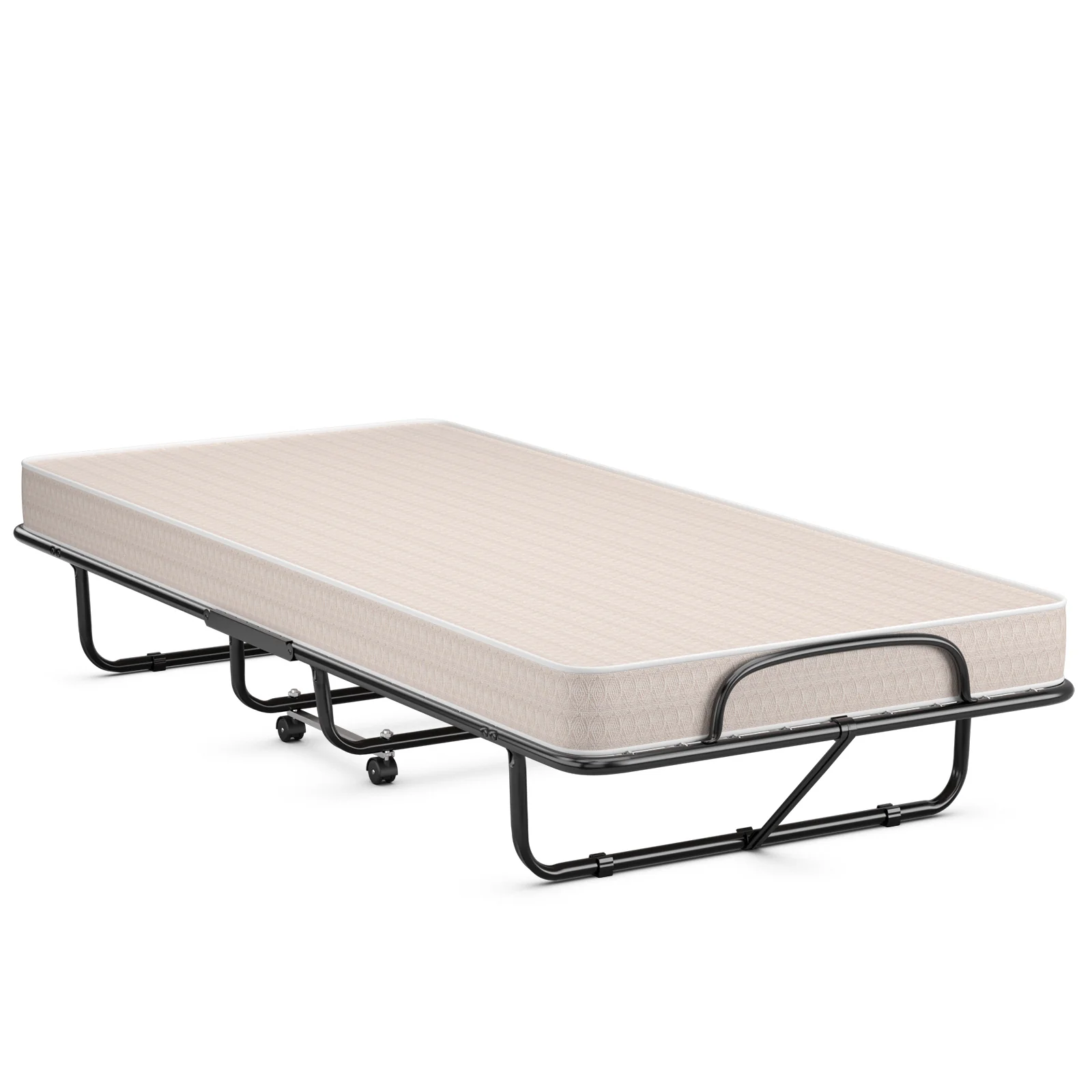 Rollaway Guest Bed, Steel Frame, Memory Foam Mattress, Beige - Image 4