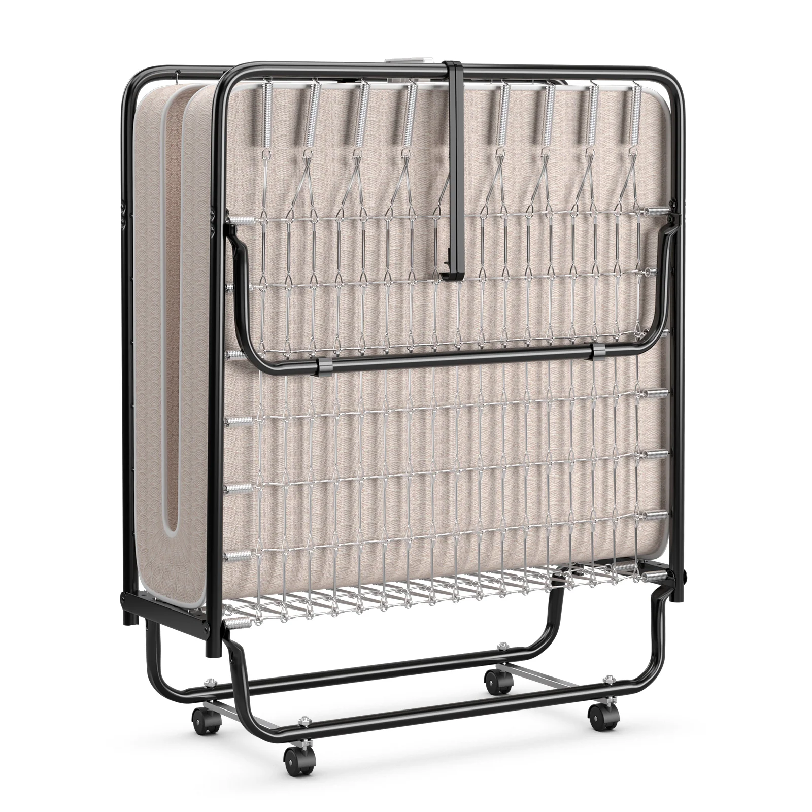 Rollaway Guest Bed, Steel Frame, Memory Foam Mattress, Beige - Image 8