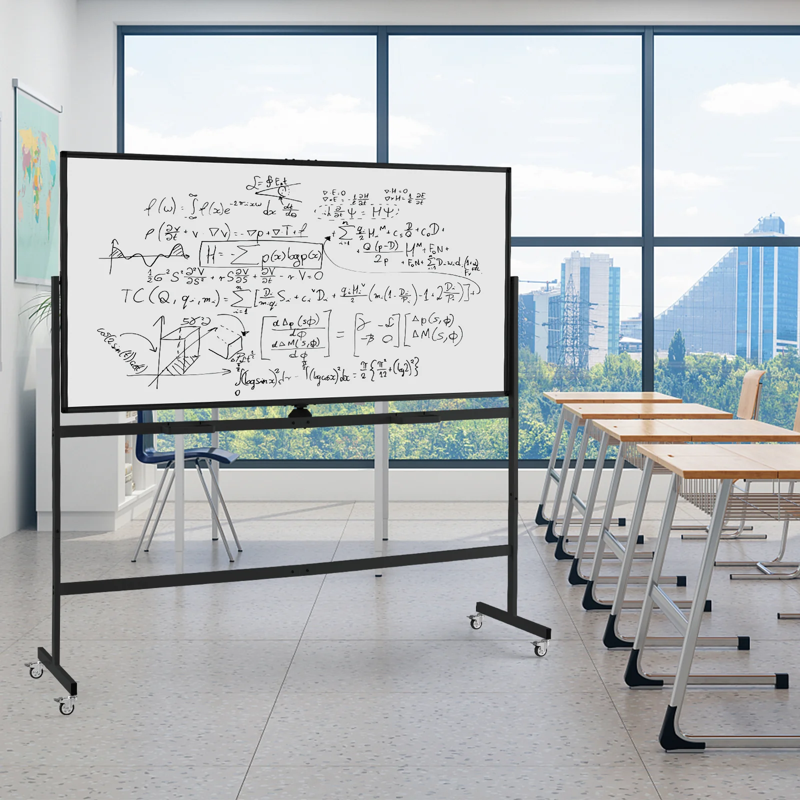 Rolling Double-Sided Magnetic Whiteboard on Wheels with Stand and Aluminum Alloy Frame, Black - Image 2