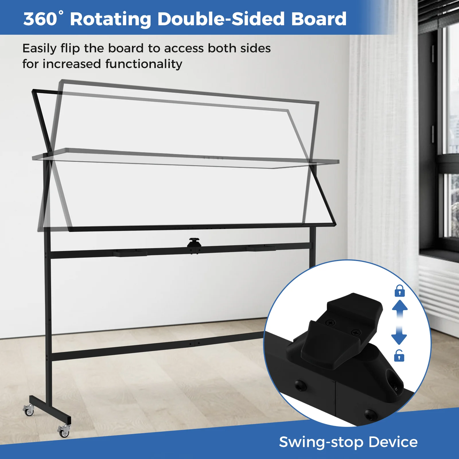Rolling Double-Sided Magnetic Whiteboard on Wheels with Stand and Aluminum Alloy Frame, Black - Image 6