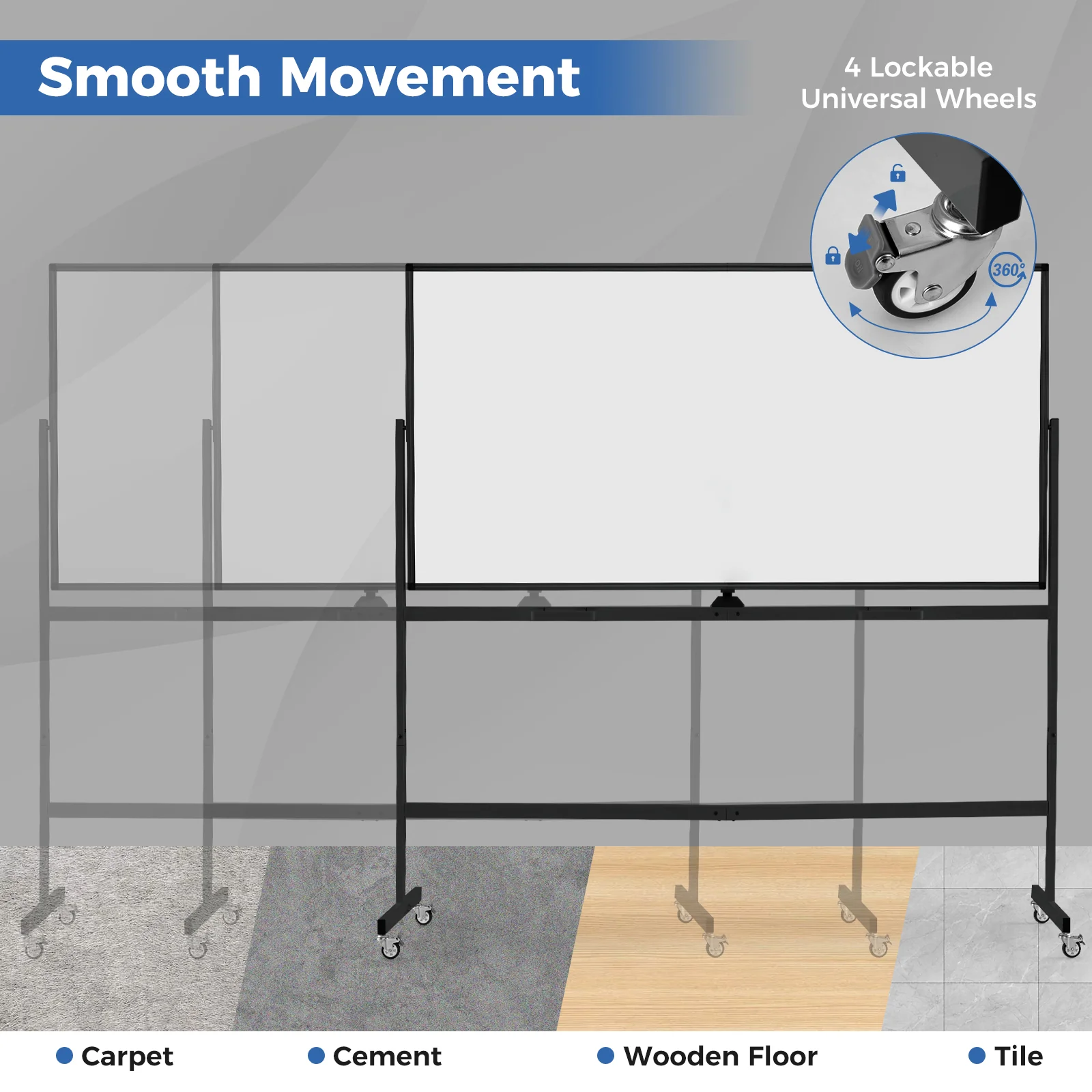 Rolling Double-Sided Magnetic Whiteboard on Wheels with Stand and Aluminum Alloy Frame, Black - Image 7