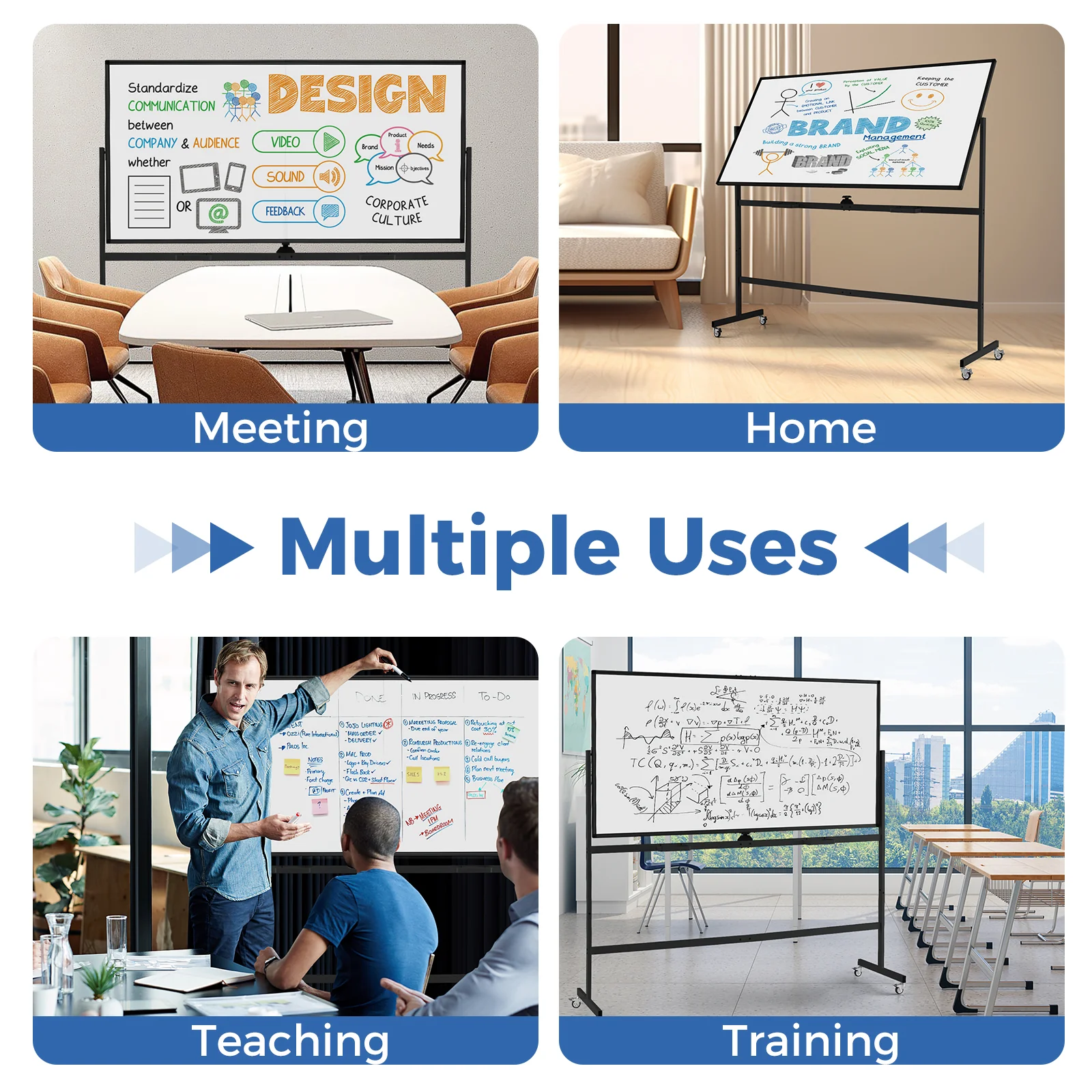 Rolling Double-Sided Magnetic Whiteboard on Wheels with Stand and Aluminum Alloy Frame, Black - Image 9