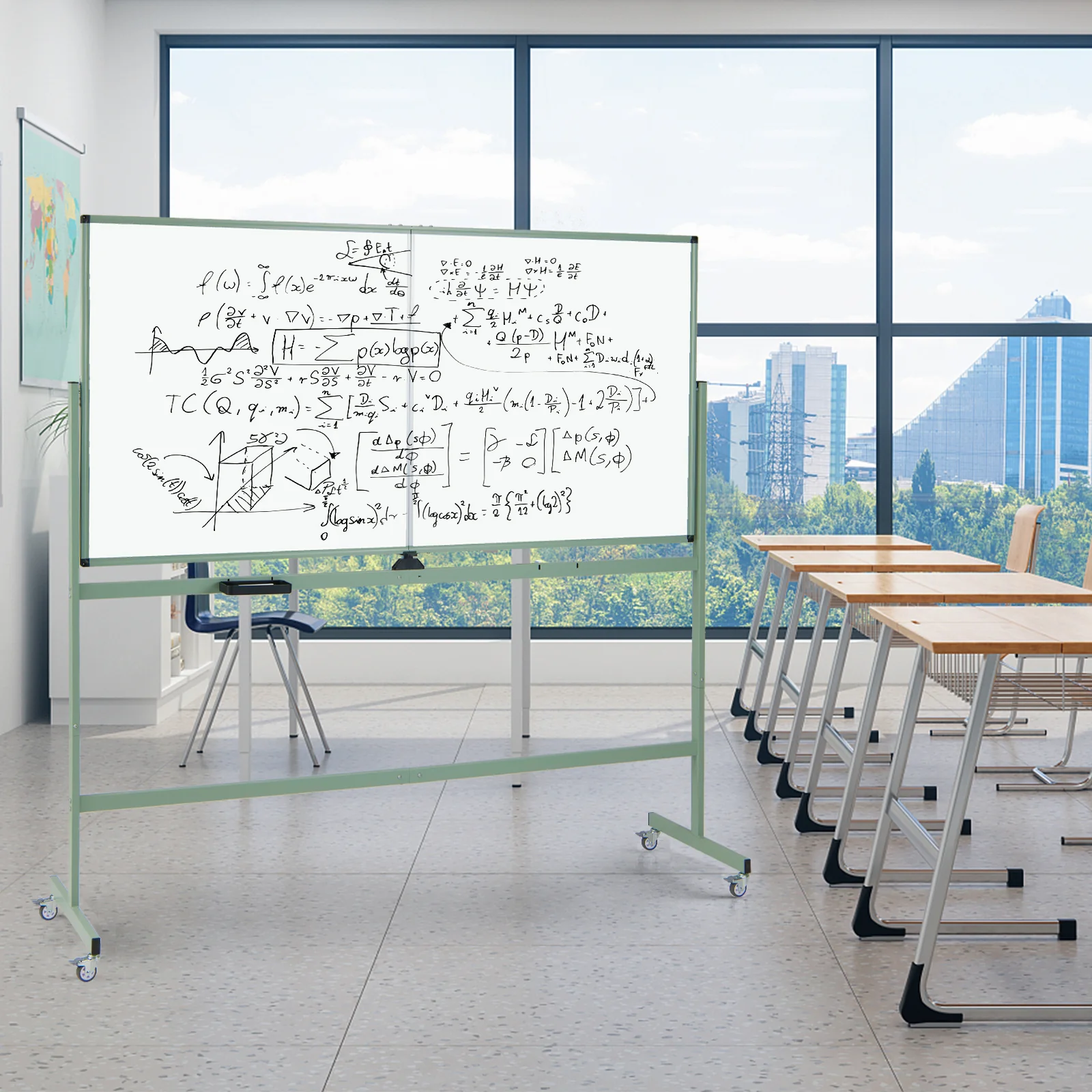 Rolling Double-Sided Magnetic Whiteboard on Wheels with Stand and Aluminum Alloy Frame, Green - Image 2