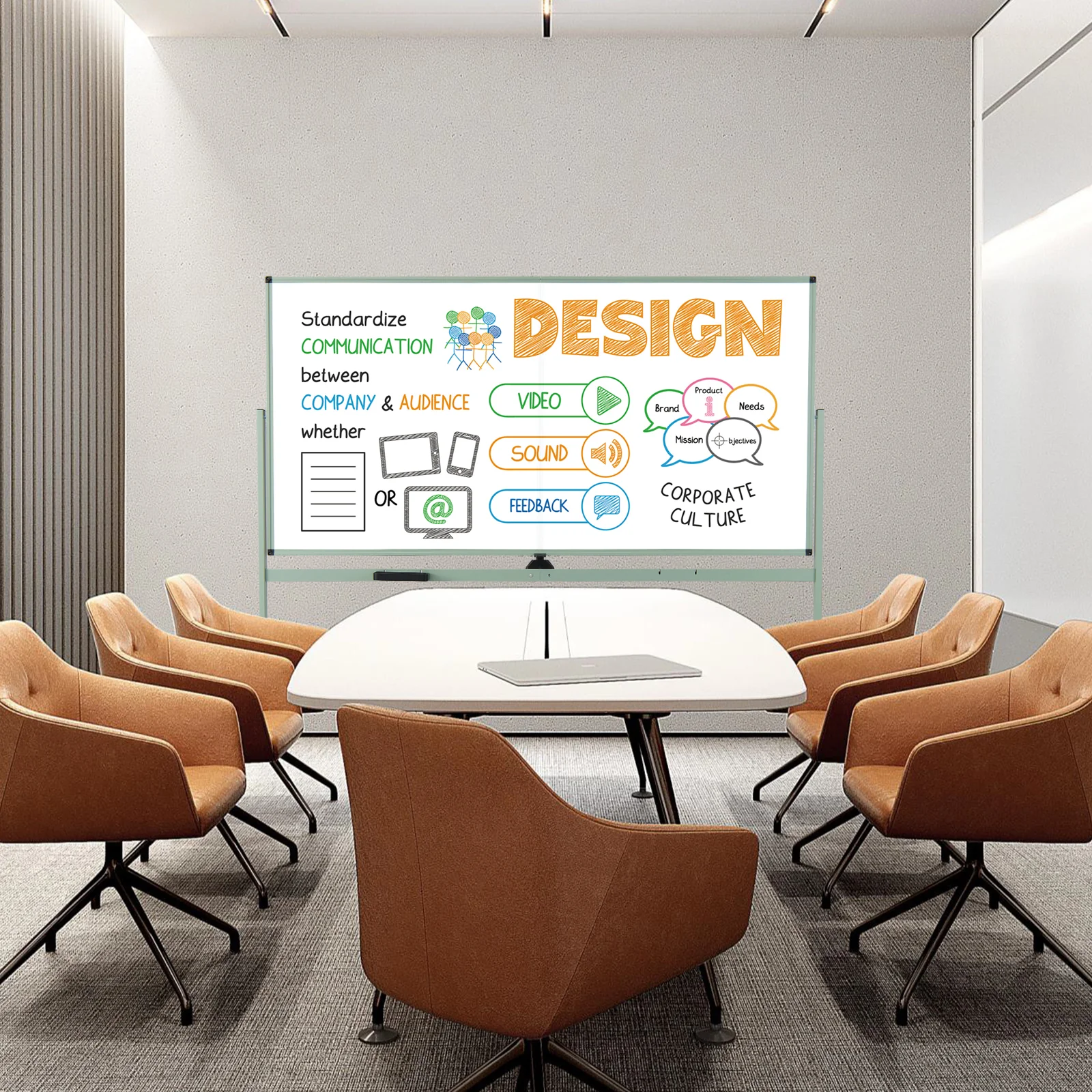 Rolling Double-Sided Magnetic Whiteboard on Wheels with Stand and Aluminum Alloy Frame, Green - Image 3