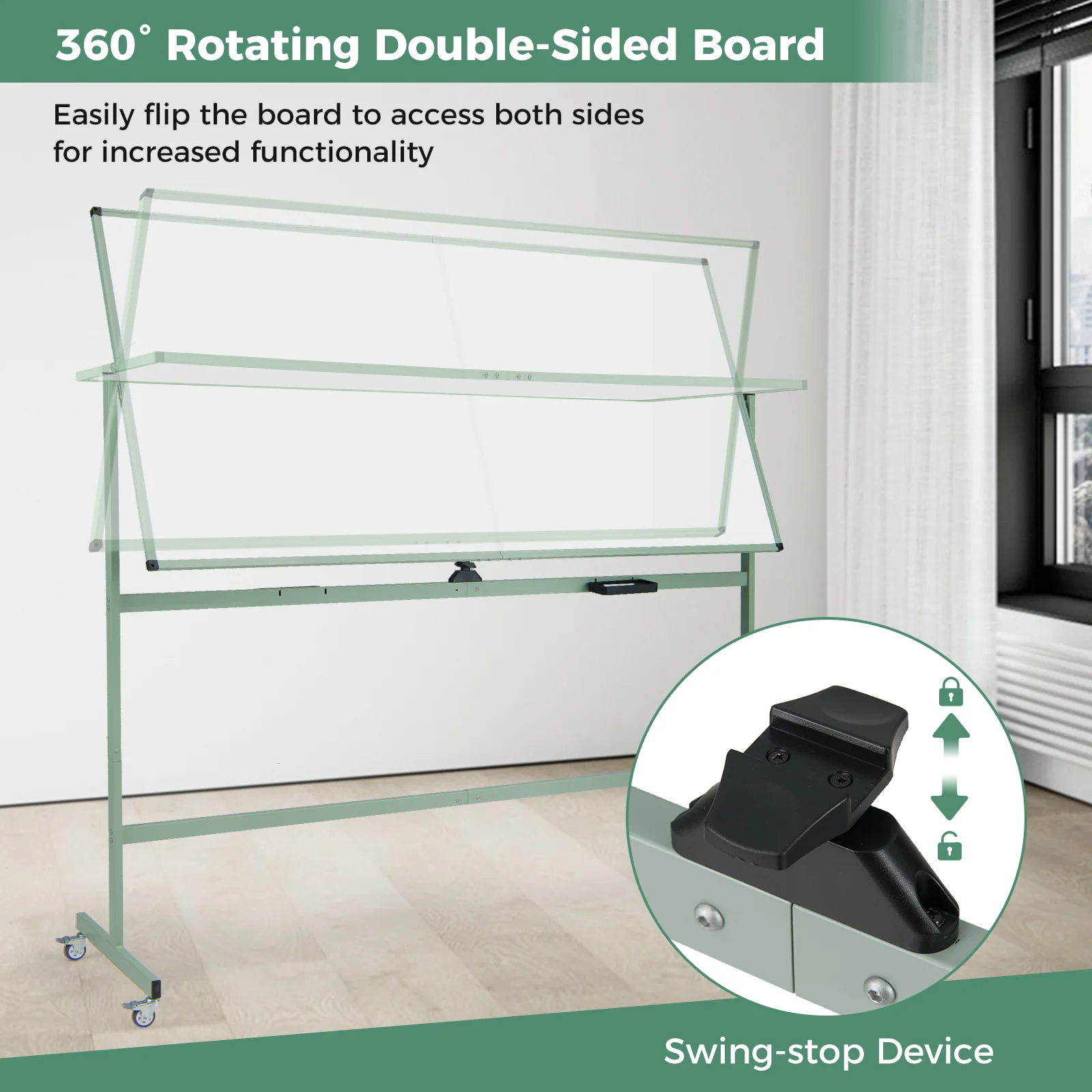 Rolling Double-Sided Magnetic Whiteboard on Wheels with Stand and Aluminum Alloy Frame, Green - Image 6