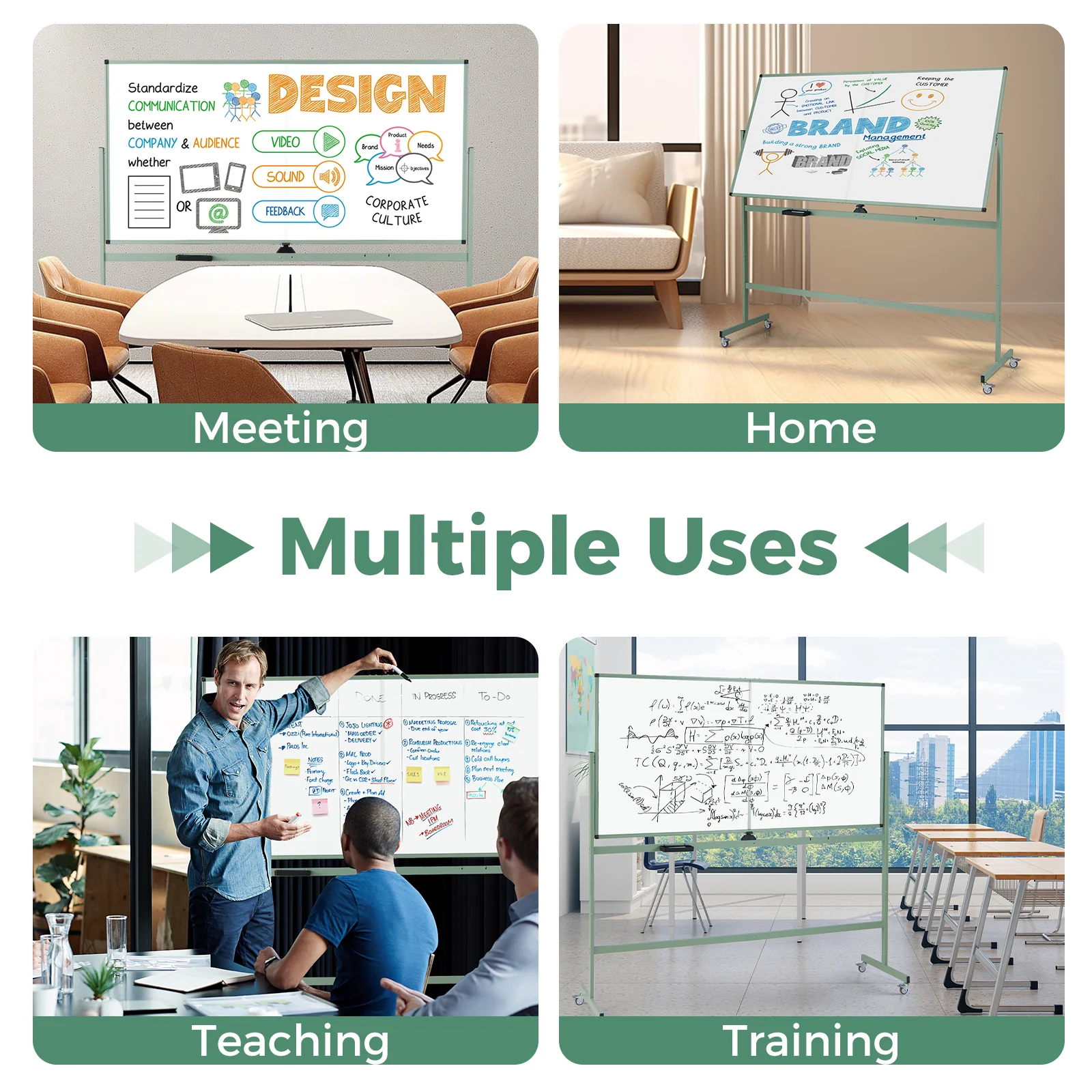 Rolling Double-Sided Magnetic Whiteboard on Wheels with Stand and Aluminum Alloy Frame, Green - Image 9