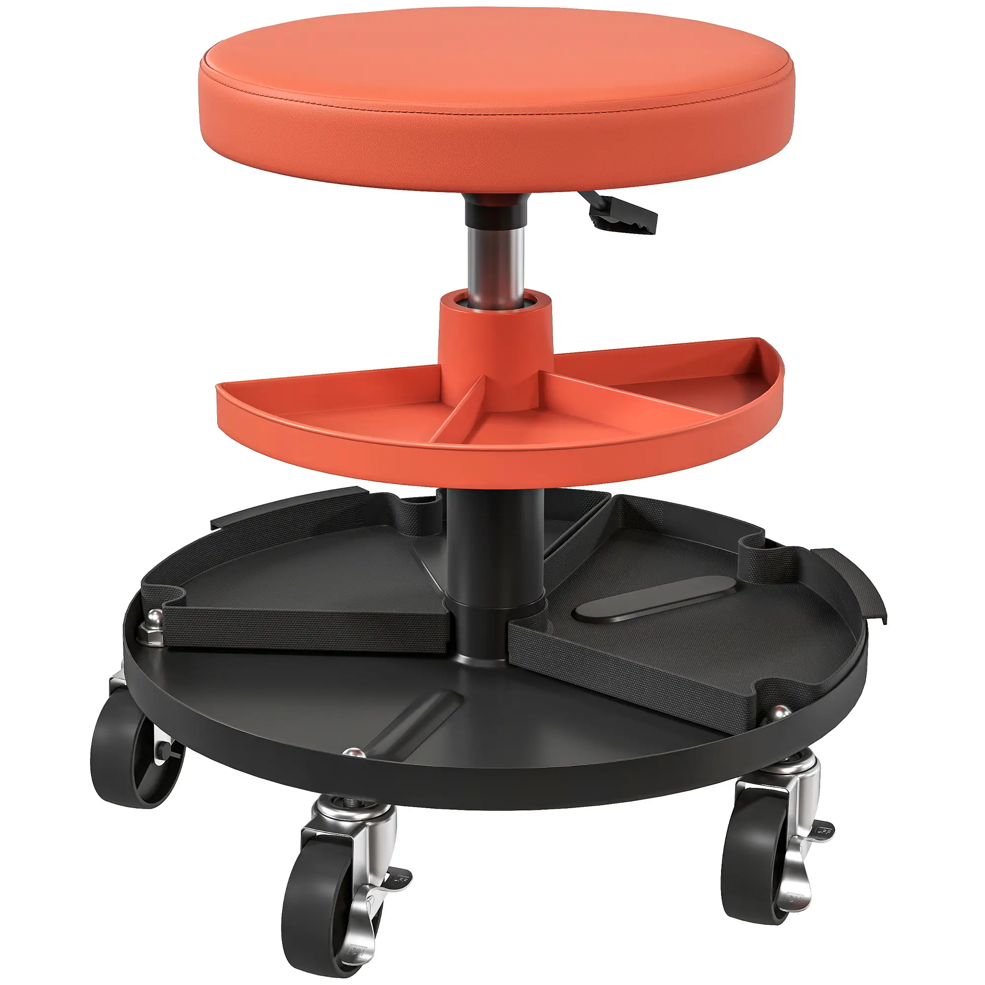 Rolling Garage Stool, 300 Lbs Capacity, Adjustable Height, Orange