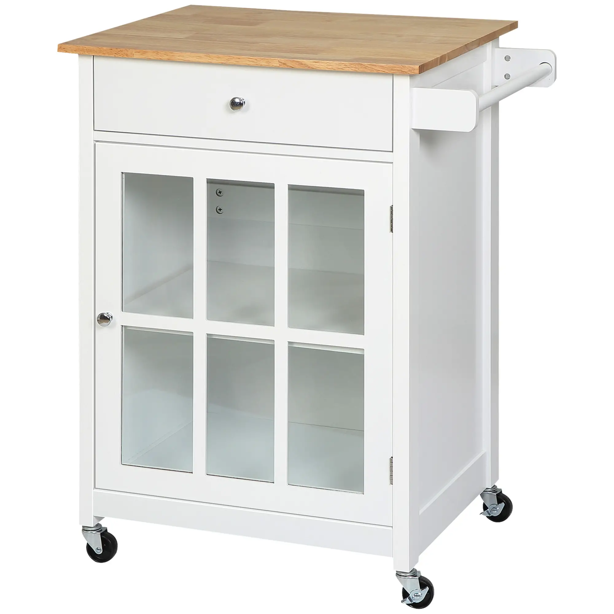 Rolling Kitchen Cart, Drawer Glass Door Cabinet, Island on Wheels, White - Image 11