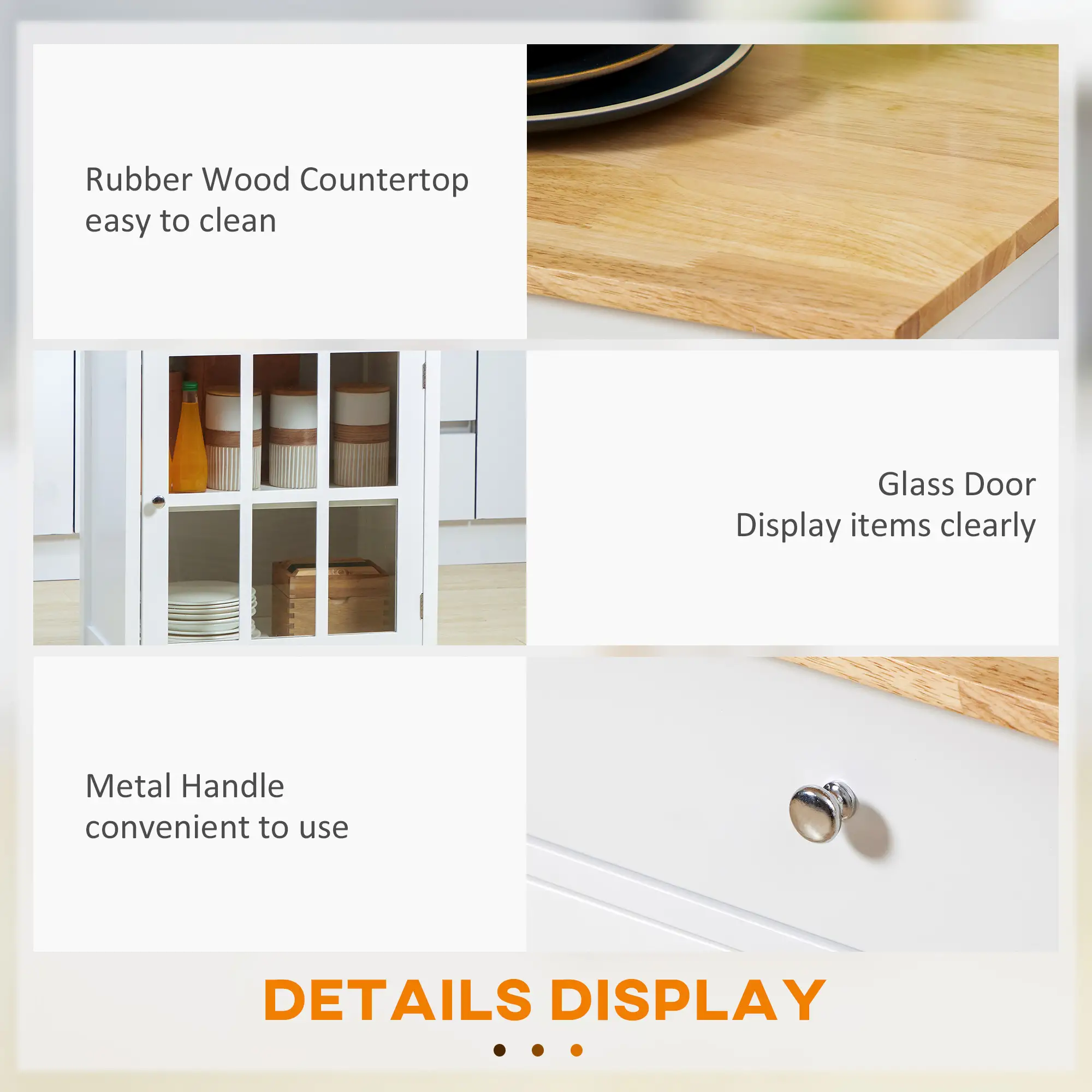 Rolling Kitchen Cart, Drawer Glass Door Cabinet, Island on Wheels, White - Image 7