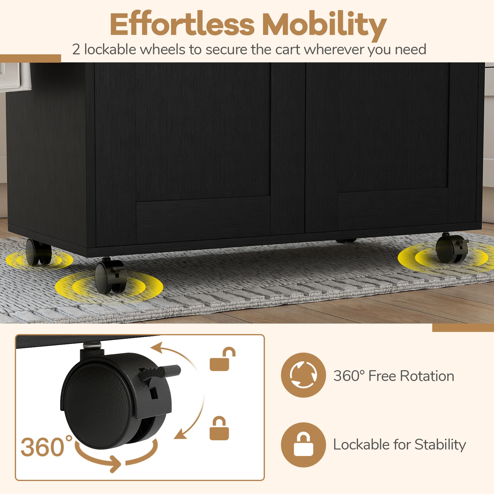 Rolling Kitchen Island Cart, Black - Image 10